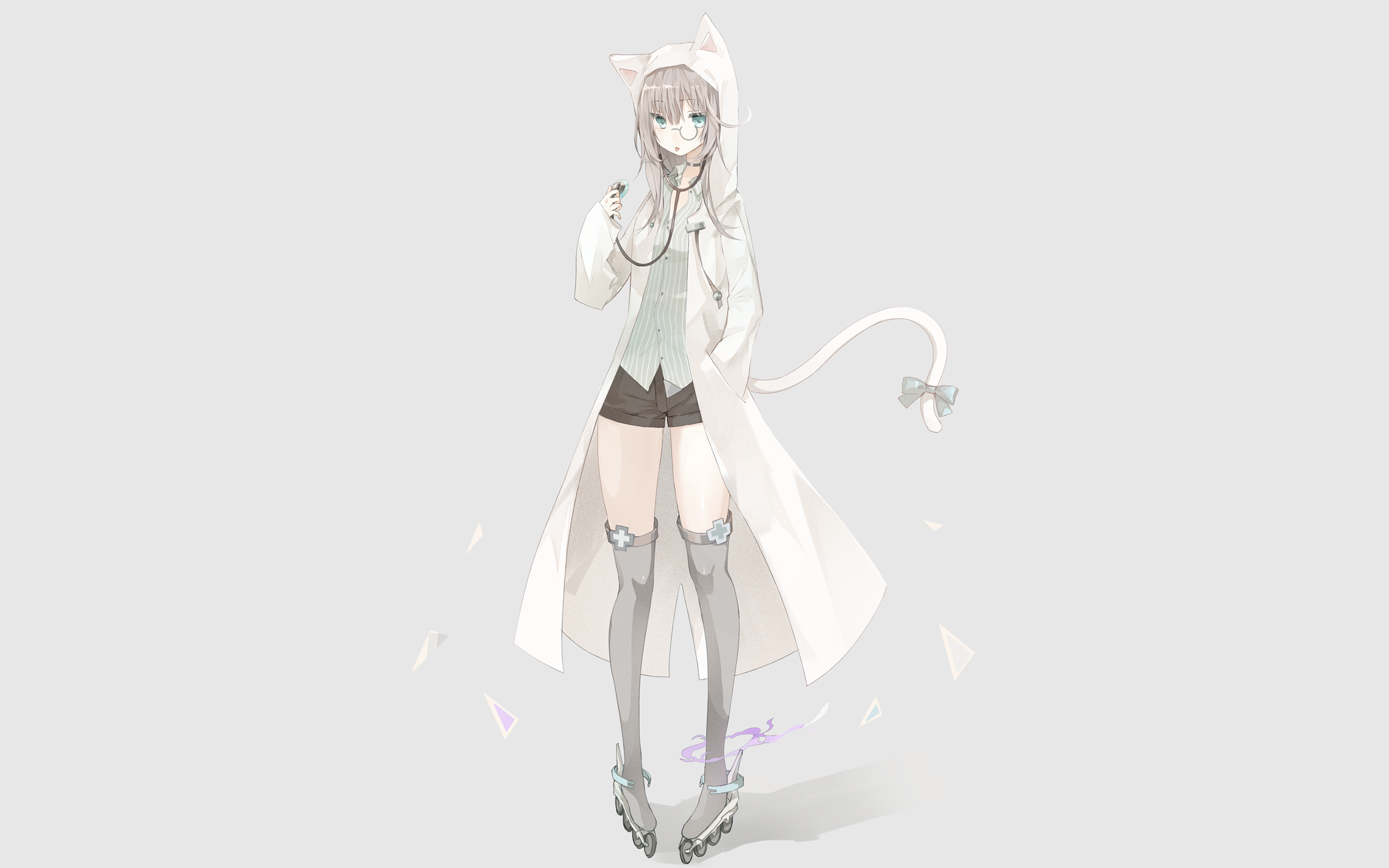 Anime girl with cat ears and tail wearing a lab coat HD Wallpaper