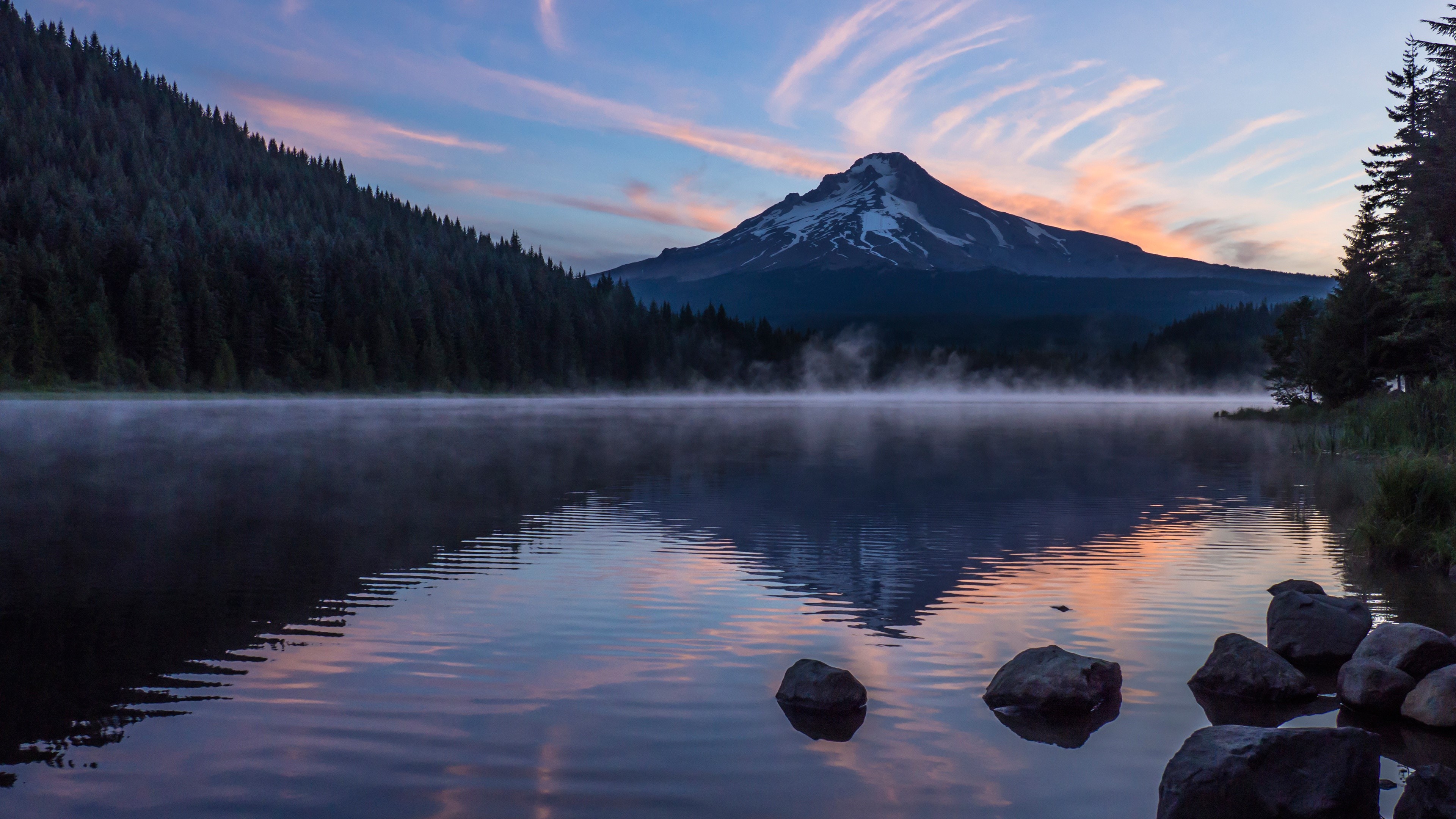 Mountain lake reflection at sunrise HD Wallpaper