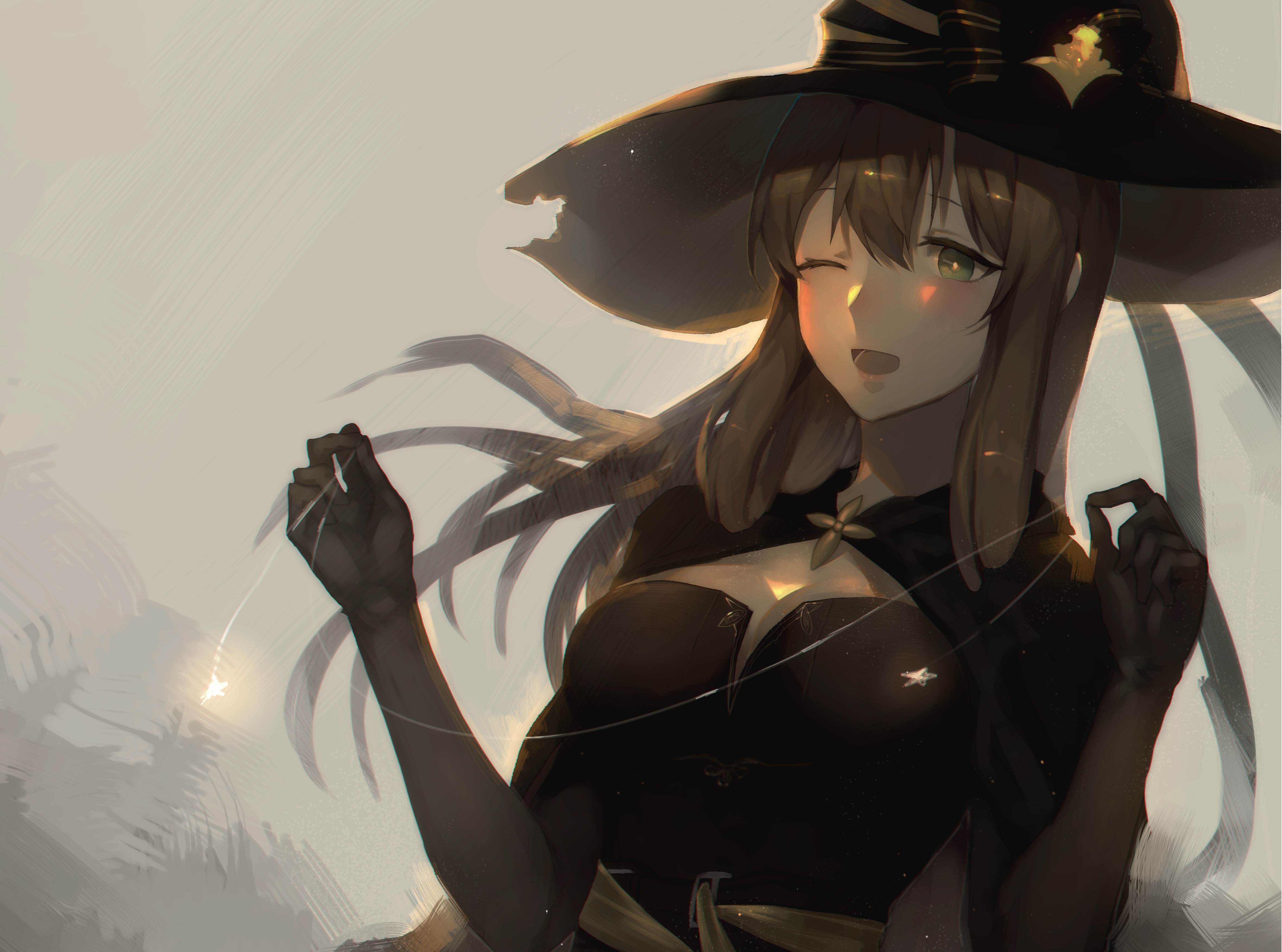 Anime witch with a hat and stars HD Wallpaper