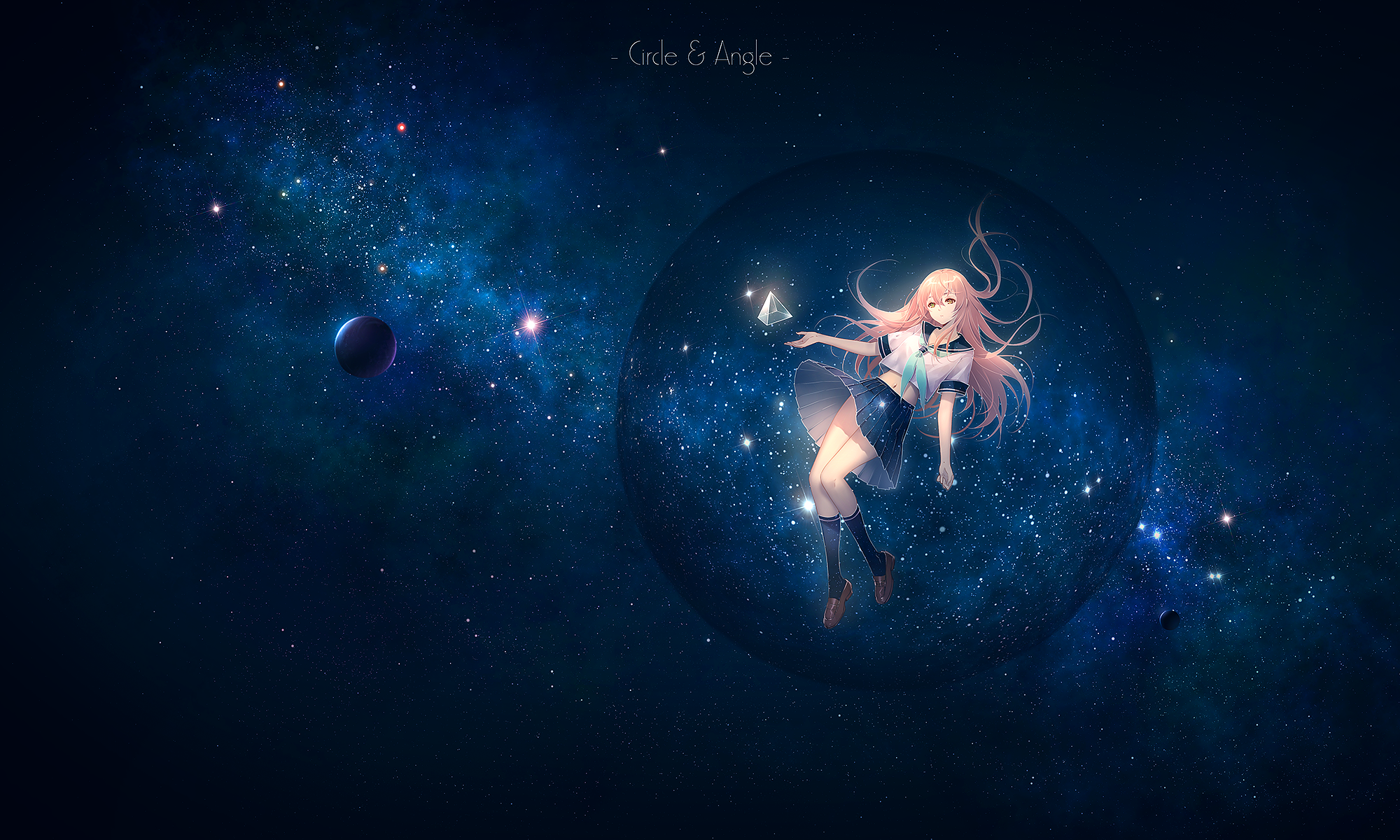 Anime girl in space with stars and planets HD Wallpaper