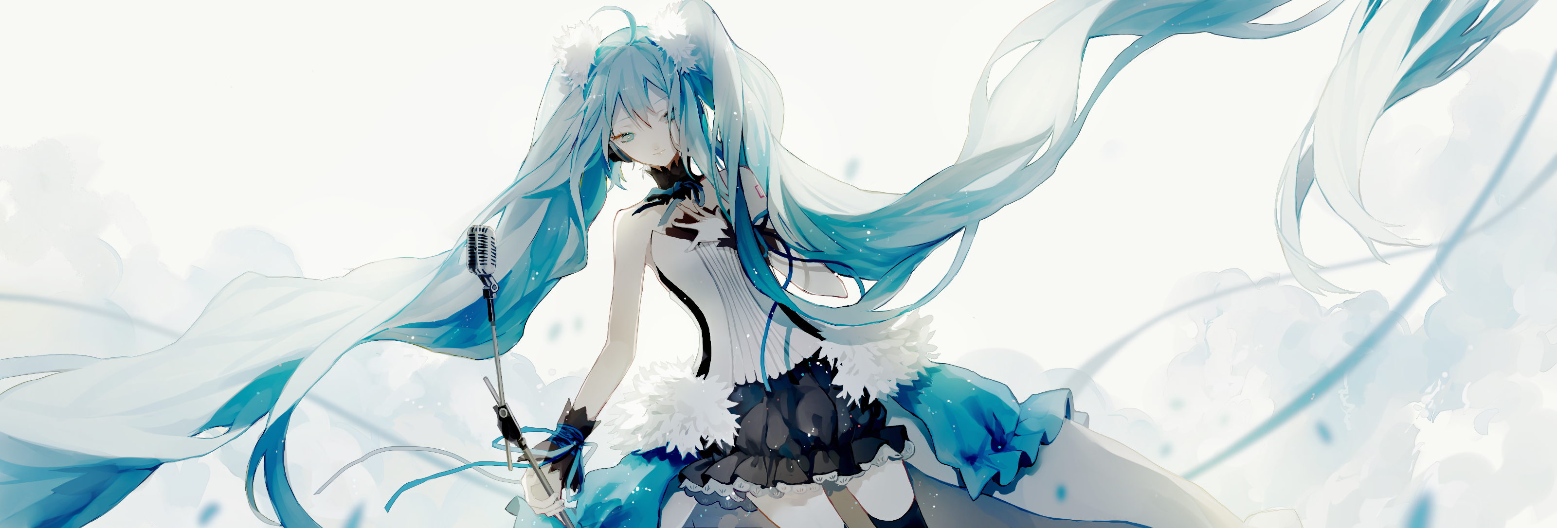 Hatsune Miku with microphone and flowing hair HD Wallpaper
