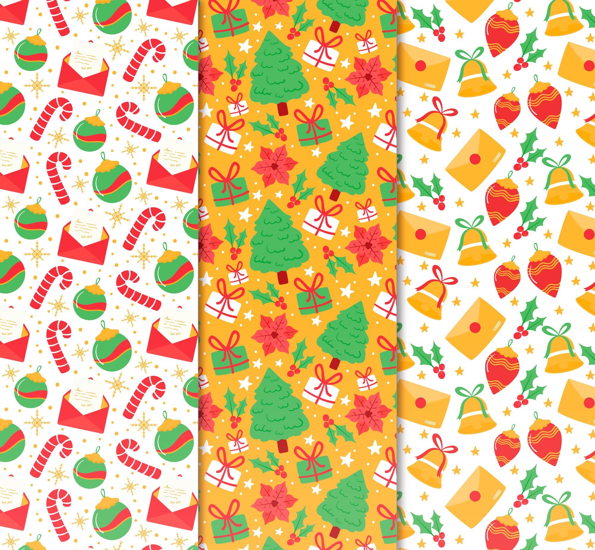 Christmas Patterns with Candy Canes, Ornaments, and Gifts HD Wallpaper