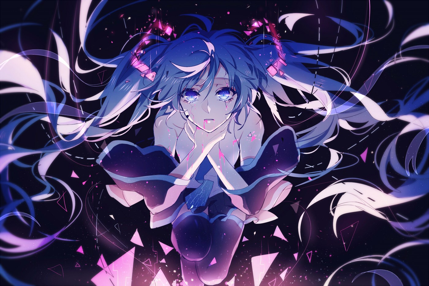 Anime girl with blue hair and blue eyes HD Wallpaper