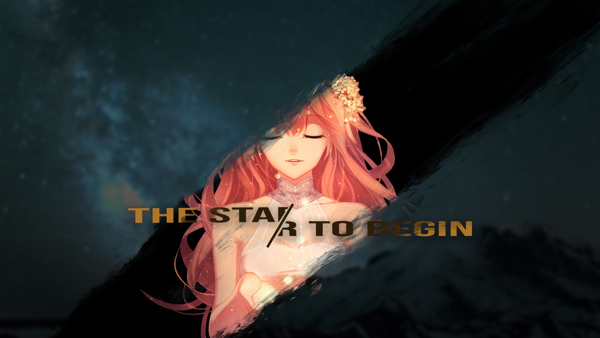 Anime girl with red hair and text "THE STAR TO BEGIN" HD Wallpaper