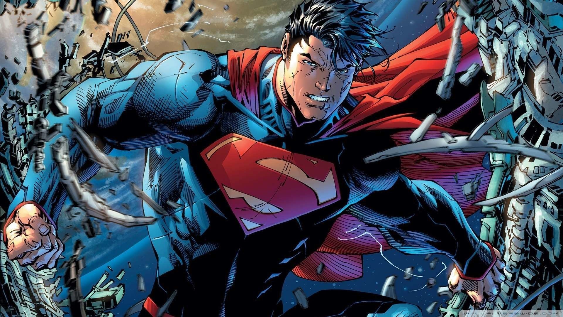 Superman from DC Comics breaking through debris HD Wallpaper