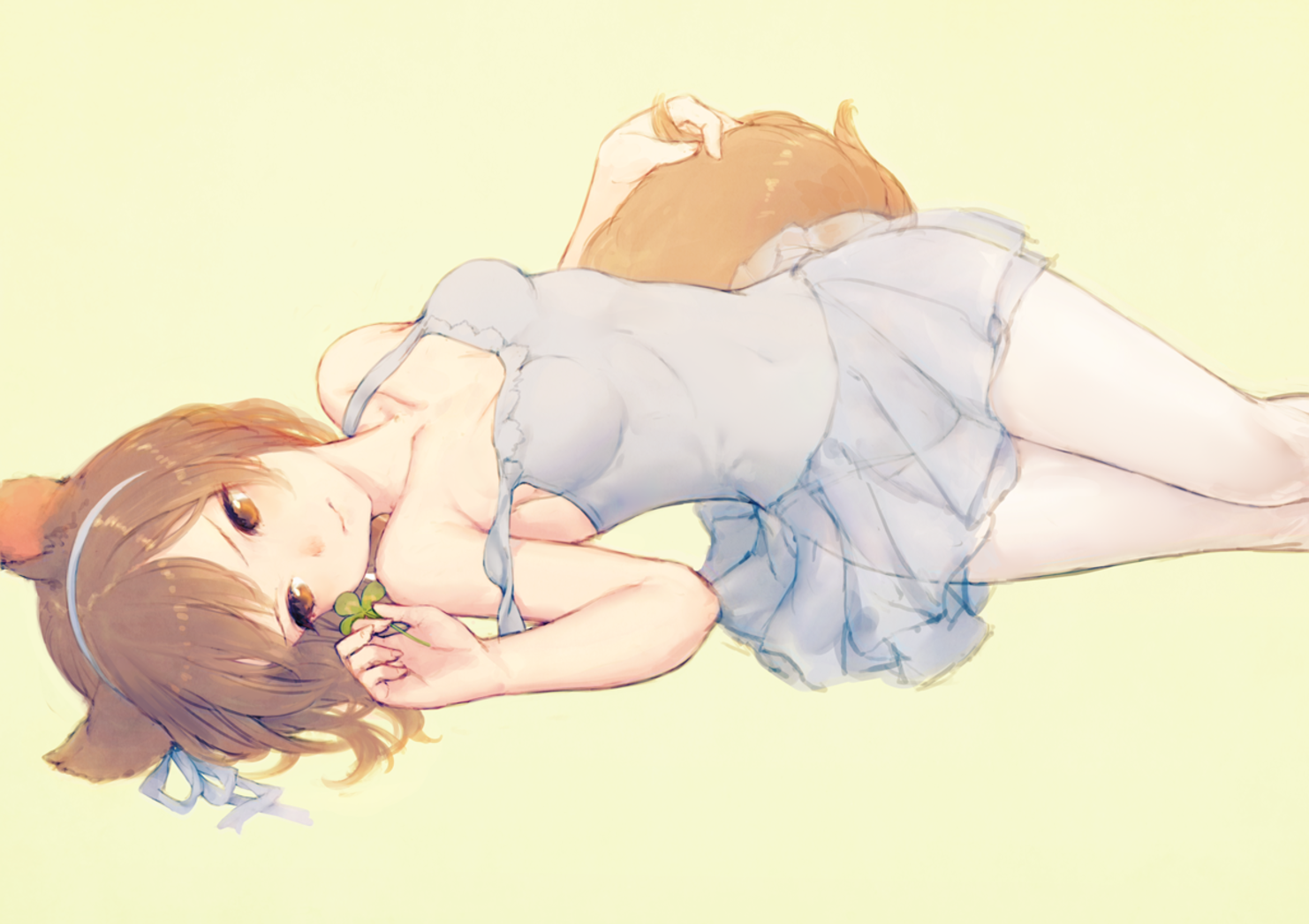 Anime girl with bear ears lying down HD Wallpaper
