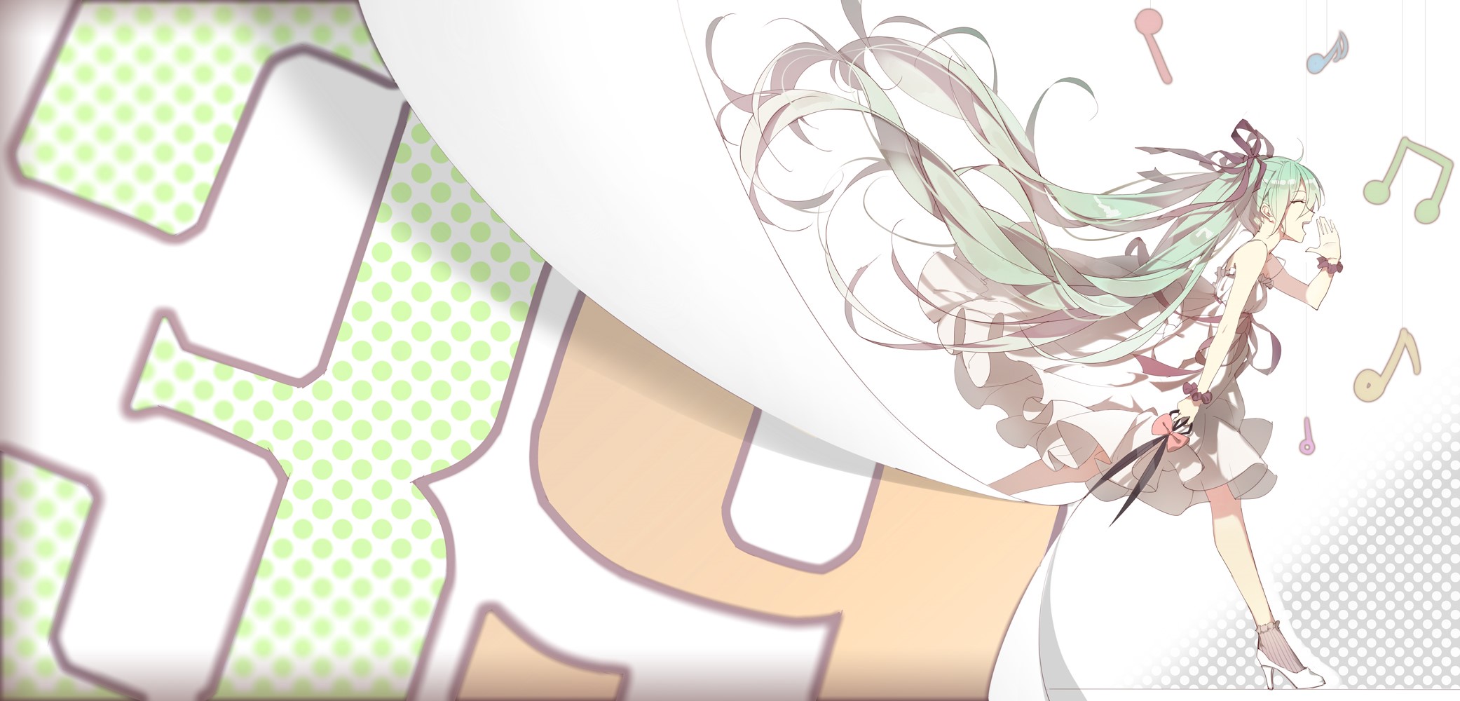 Hatsune Miku singing with musical notes HD Wallpaper