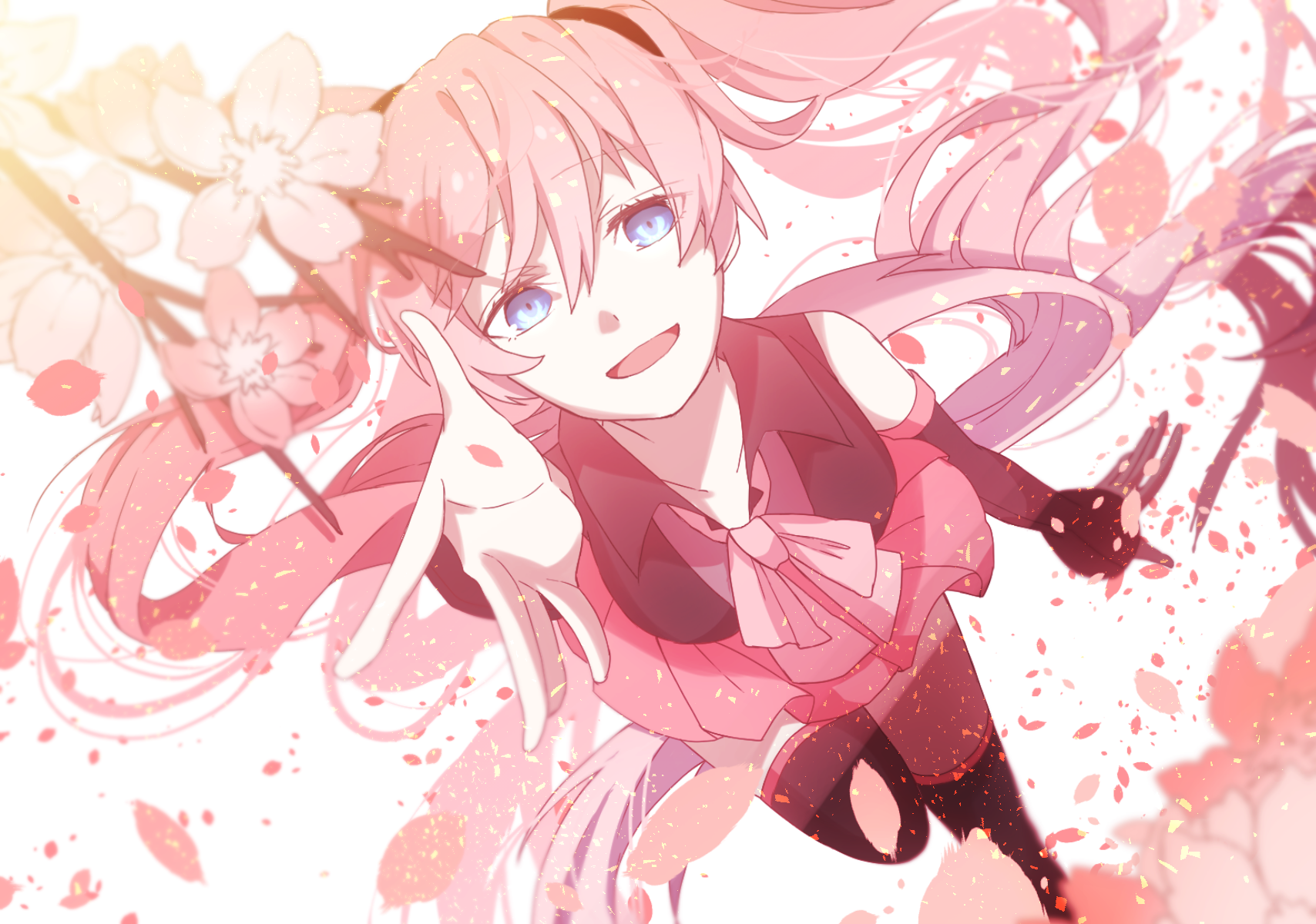 Anime girl with pink hair and blue eyes HD Wallpaper