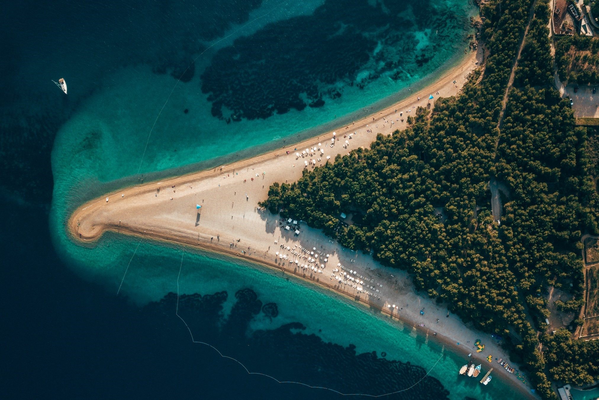 Aerial view of Zlatni Rat beach, Brač Island, Croatia HD Wallpaper