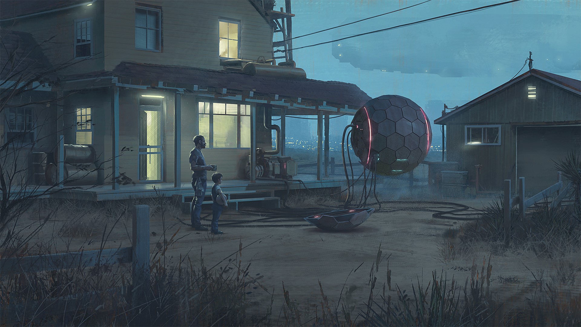 Simon Stålenhag Futuristic Farm Scene HD Wallpaper