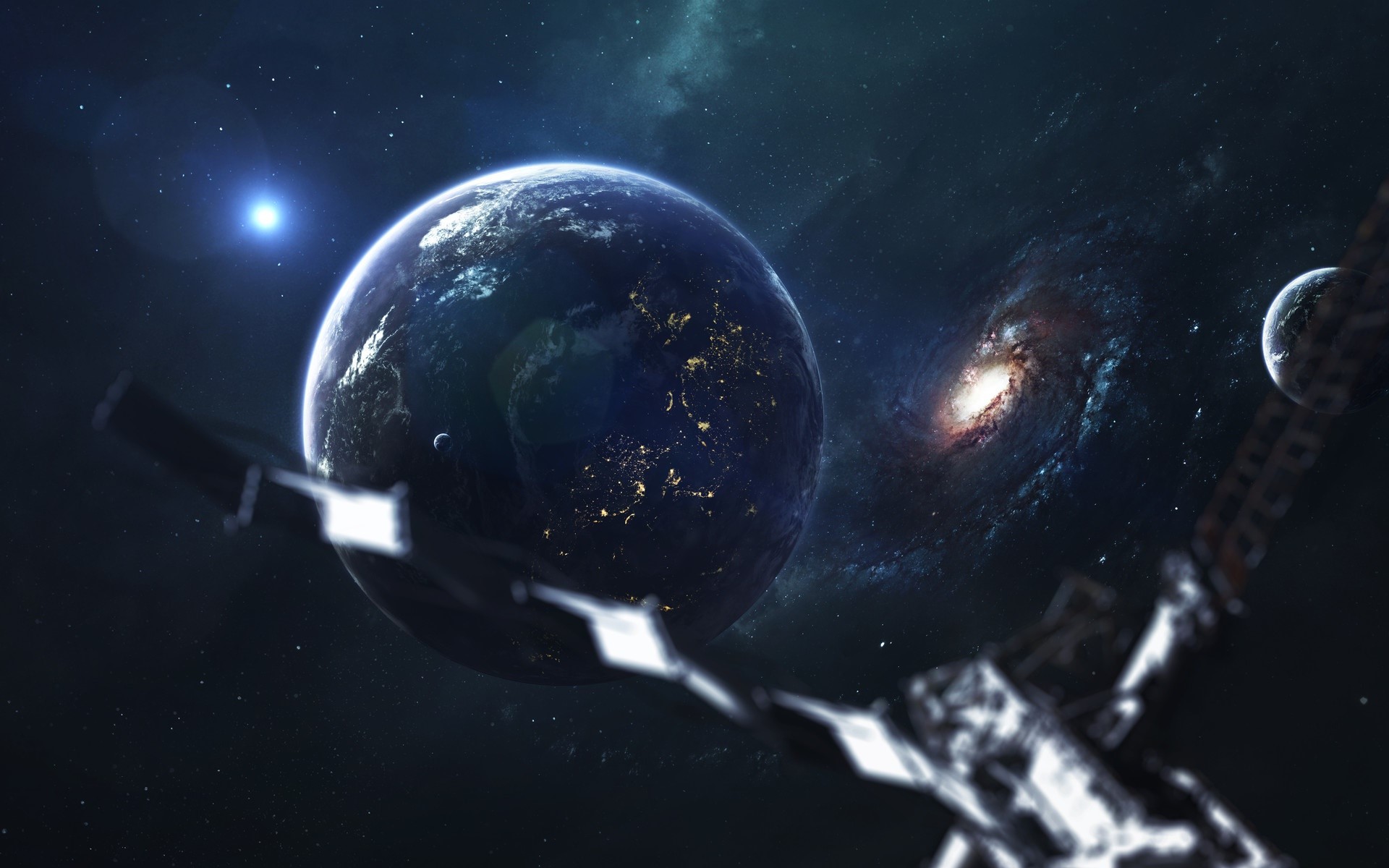 Space art with planets and galaxy HD Wallpaper