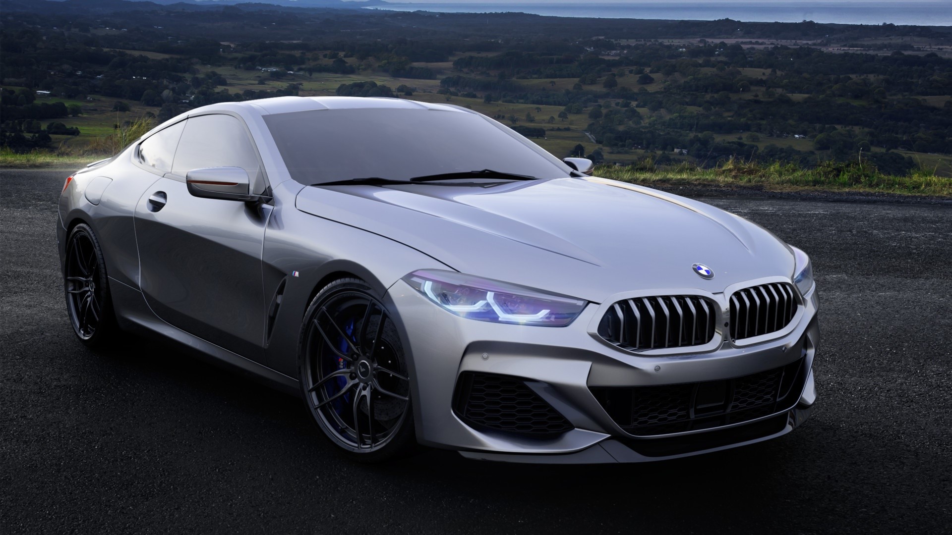 Silver BMW 8 Series Coupe on a Scenic Overlook HD Wallpaper