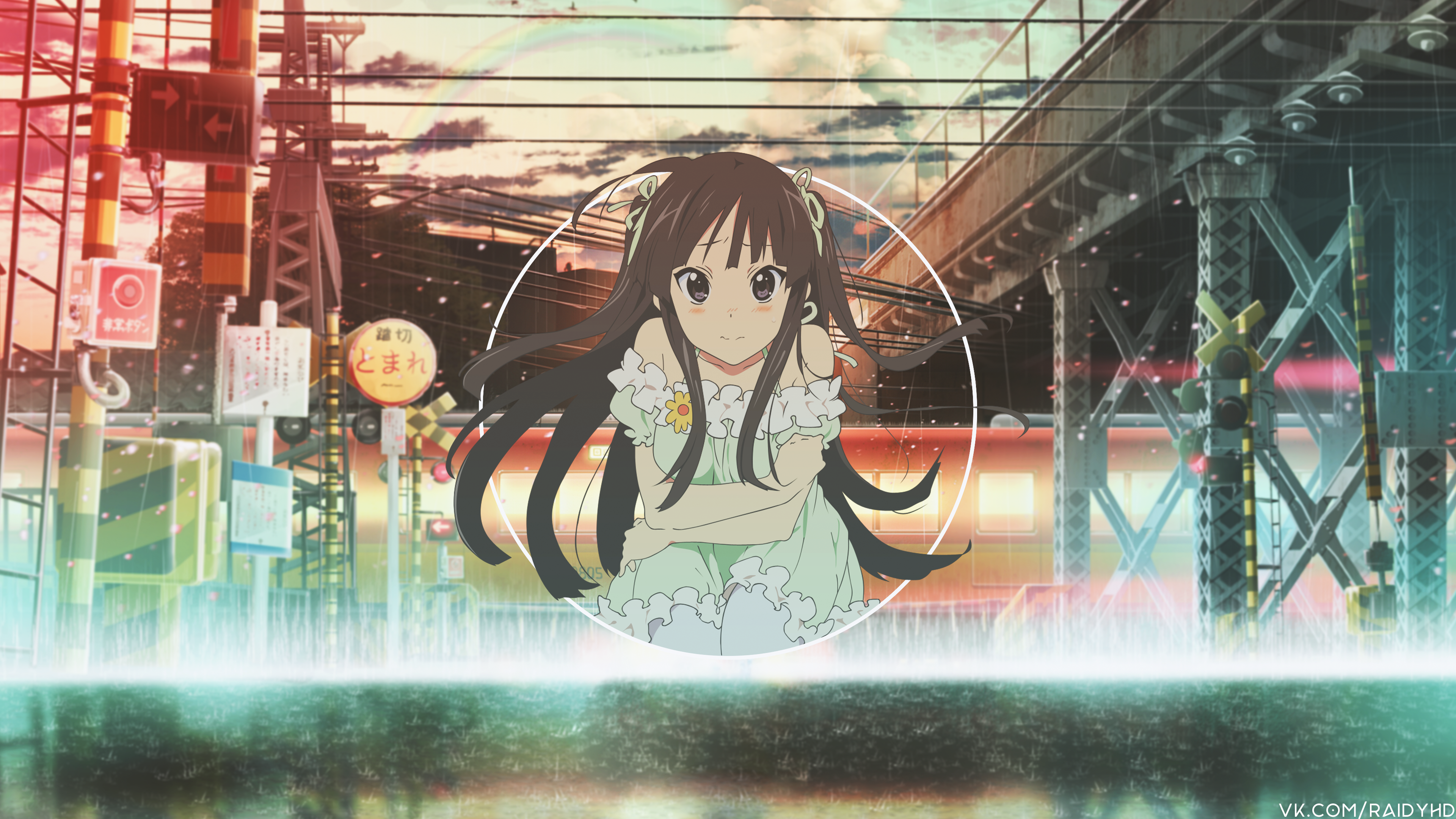 Anime girl with long hair in a city HD Wallpaper