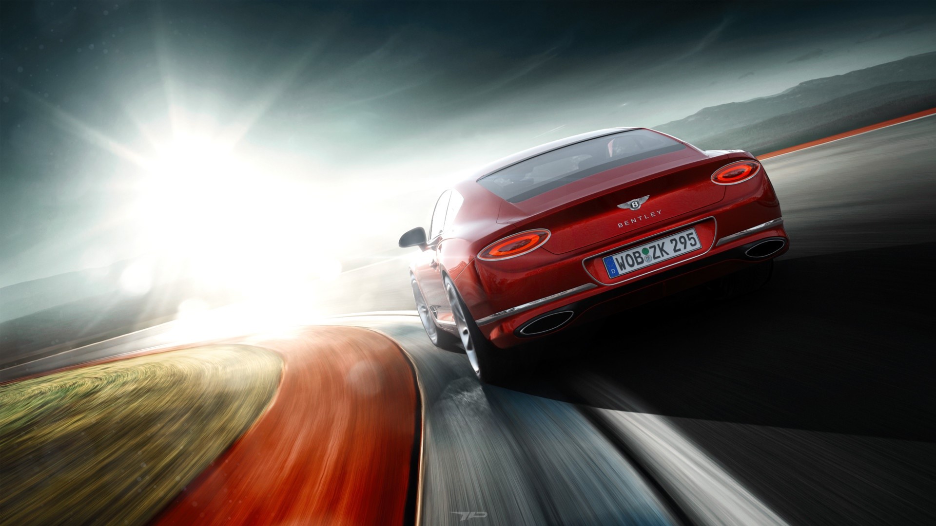 Red Bentley Continental GT on a Racetrack HD Wallpaper