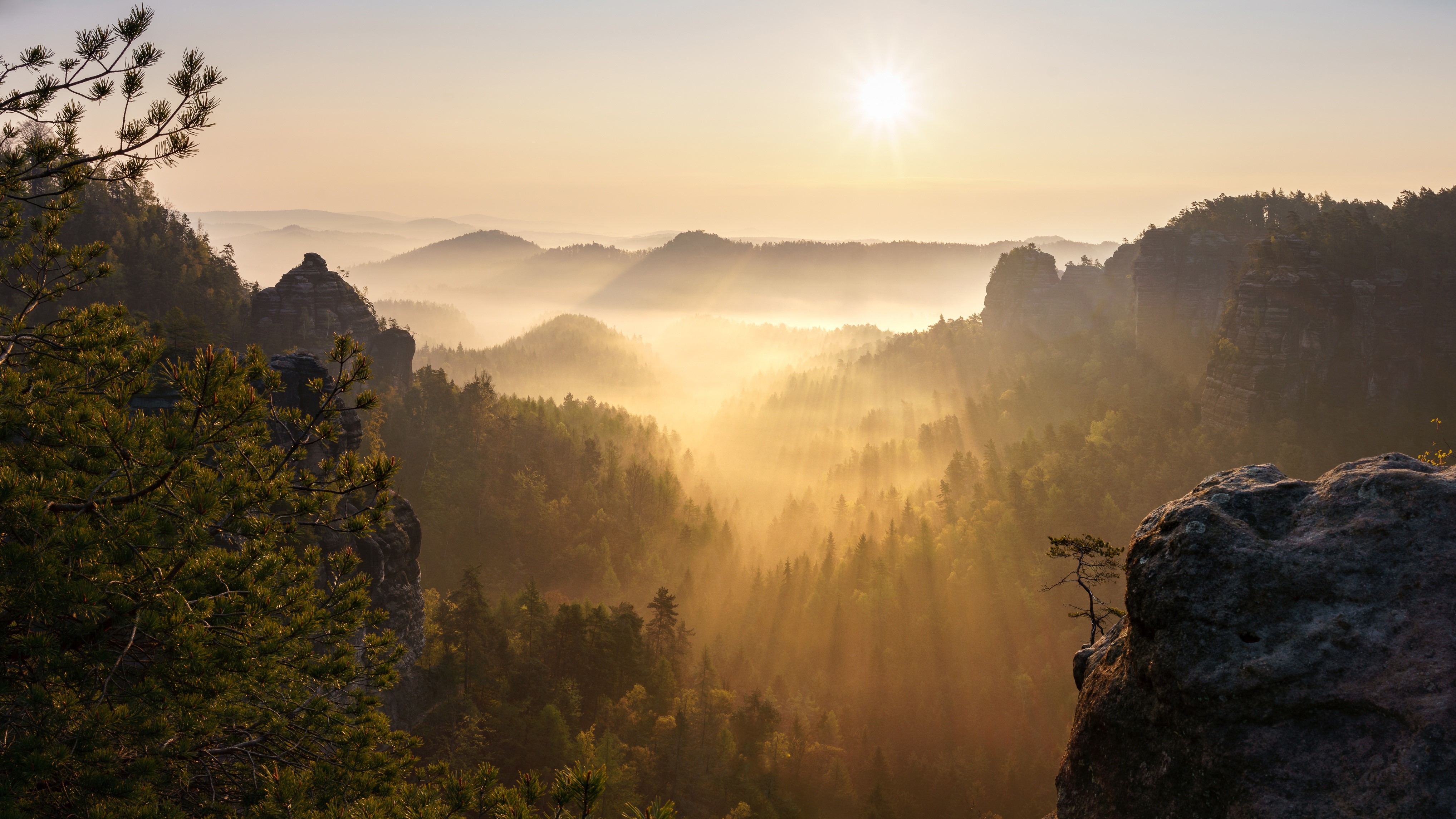 4K Misty Mountains Sunrise Landscape HD Wallpaper