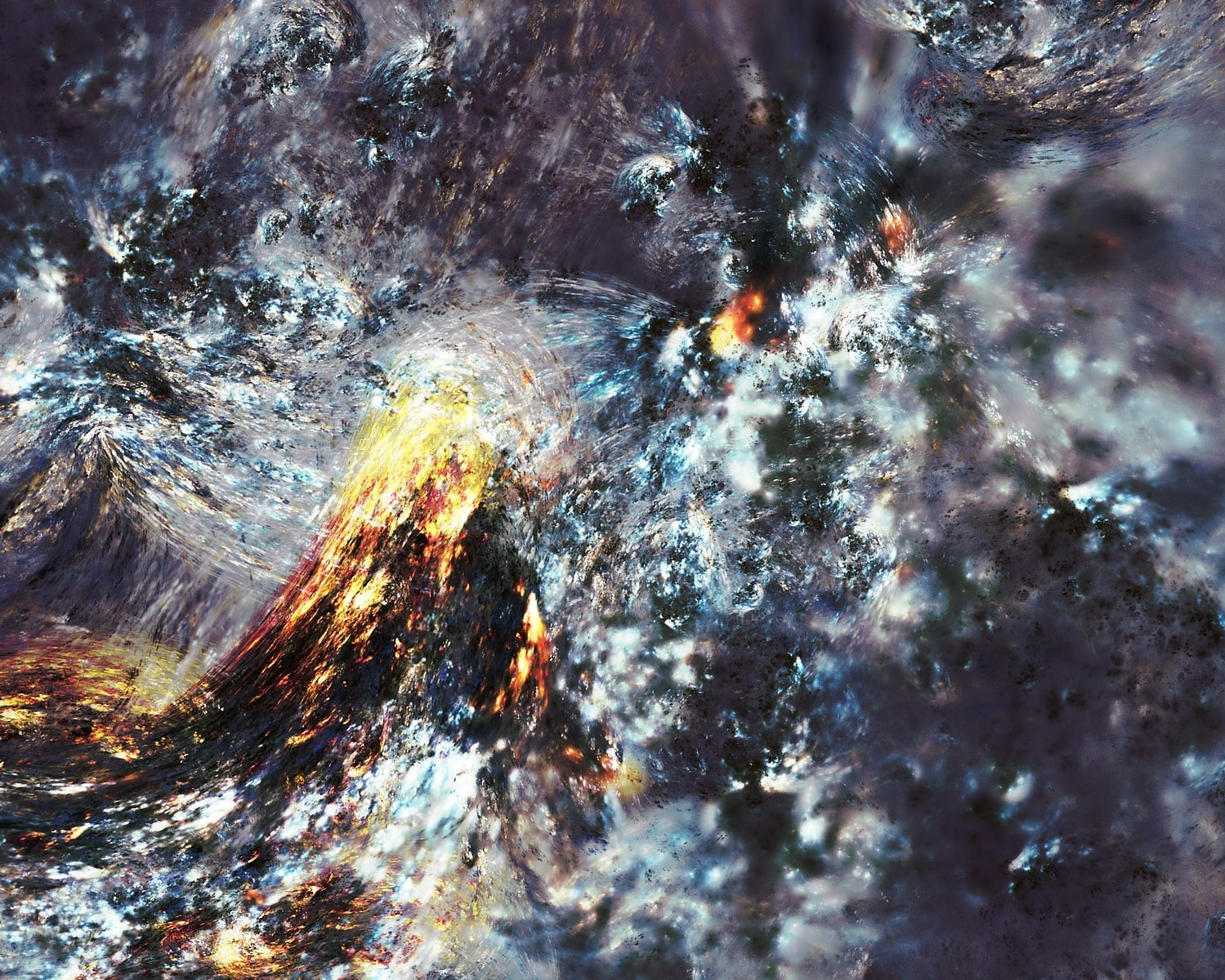 Abstract painting of a fiery mountain eruption HD Wallpaper