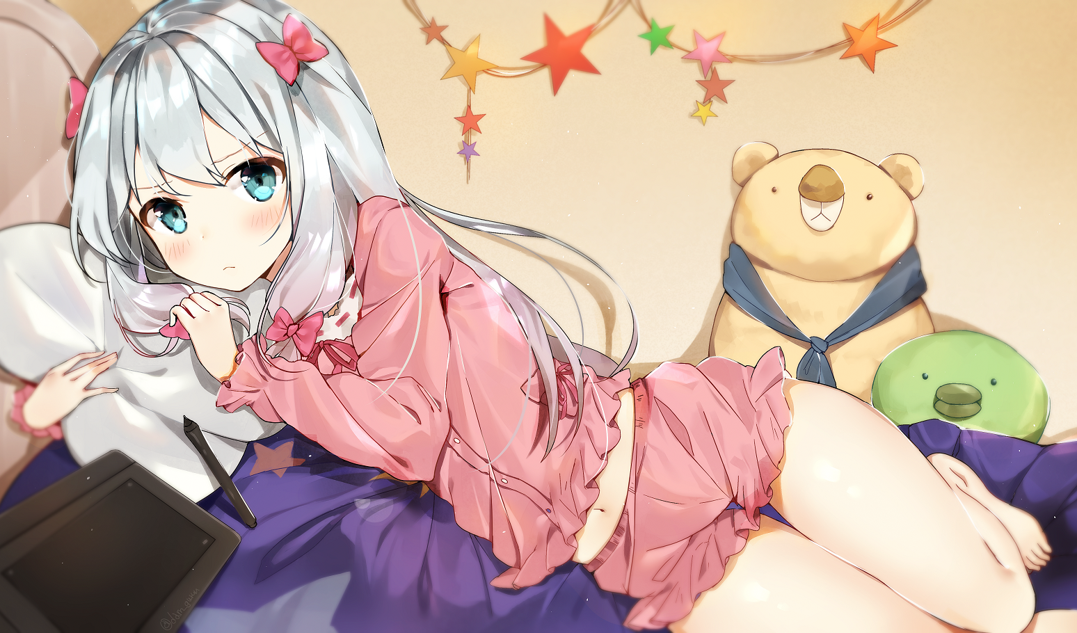 Sagiri Izumi from Eromanga-sensei lying down with plush toys HD Wallpaper