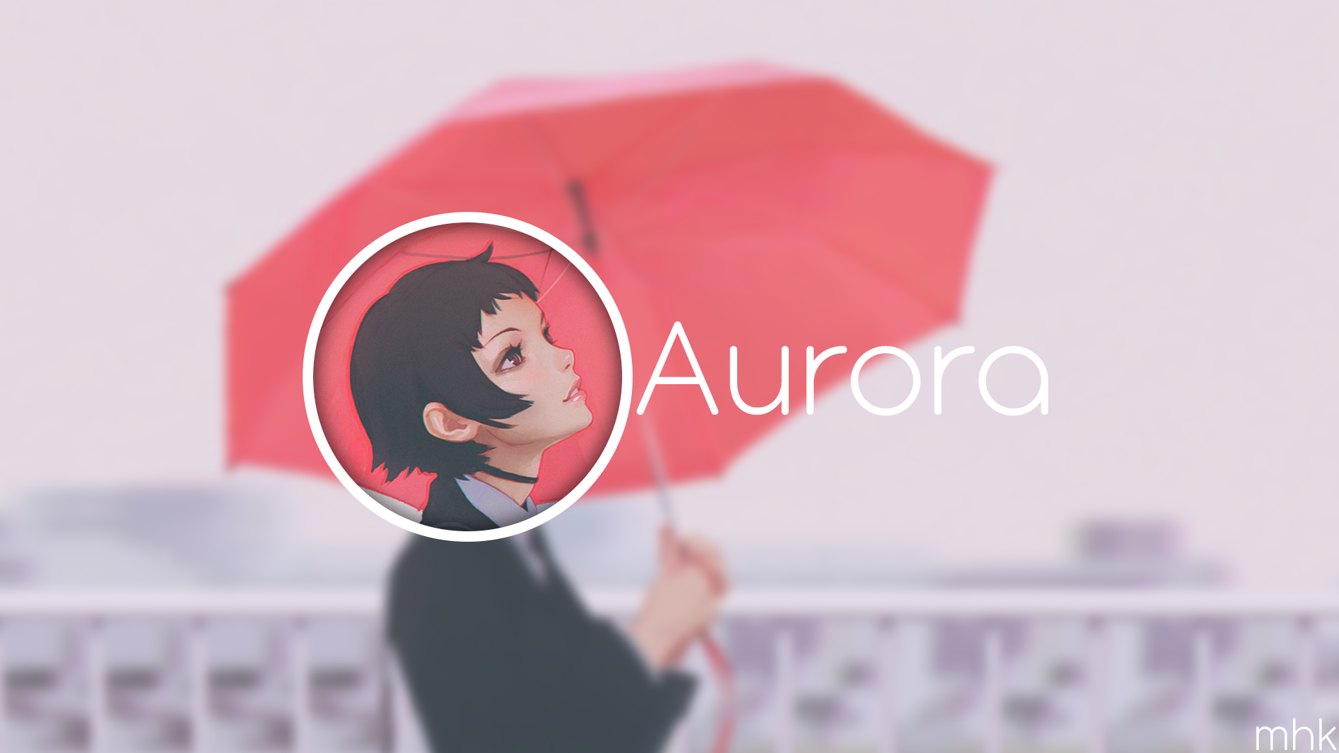Anime girl with red umbrella and text Aurora HD Wallpaper