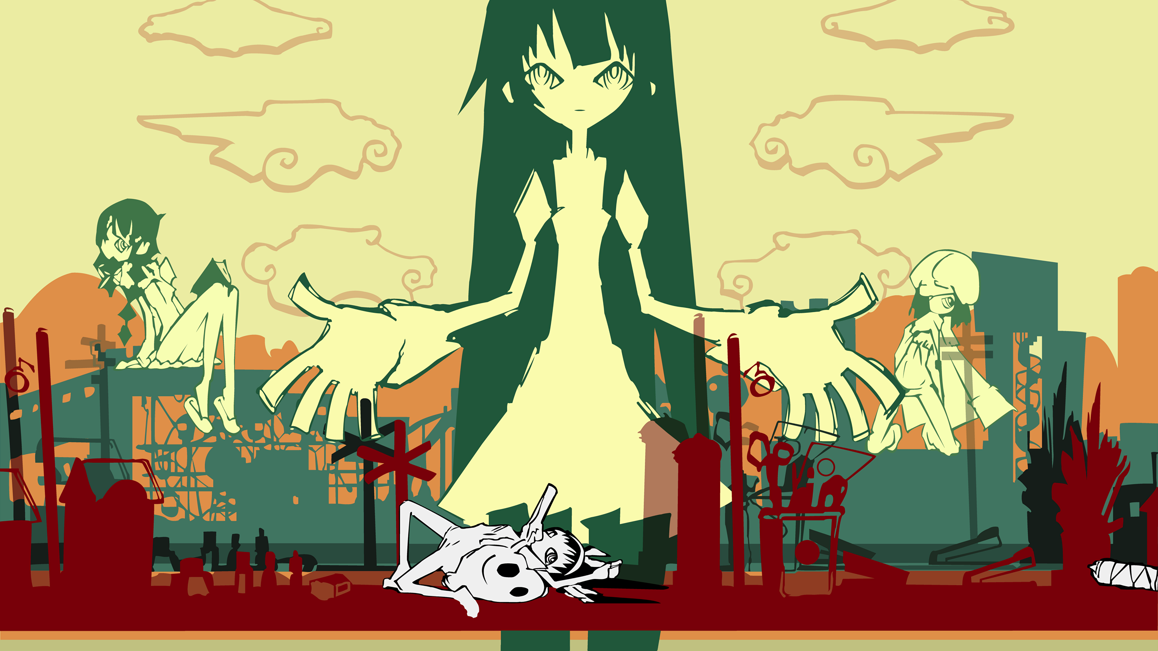 Anime artwork featuring characters from Monogatari Series HD Wallpaper