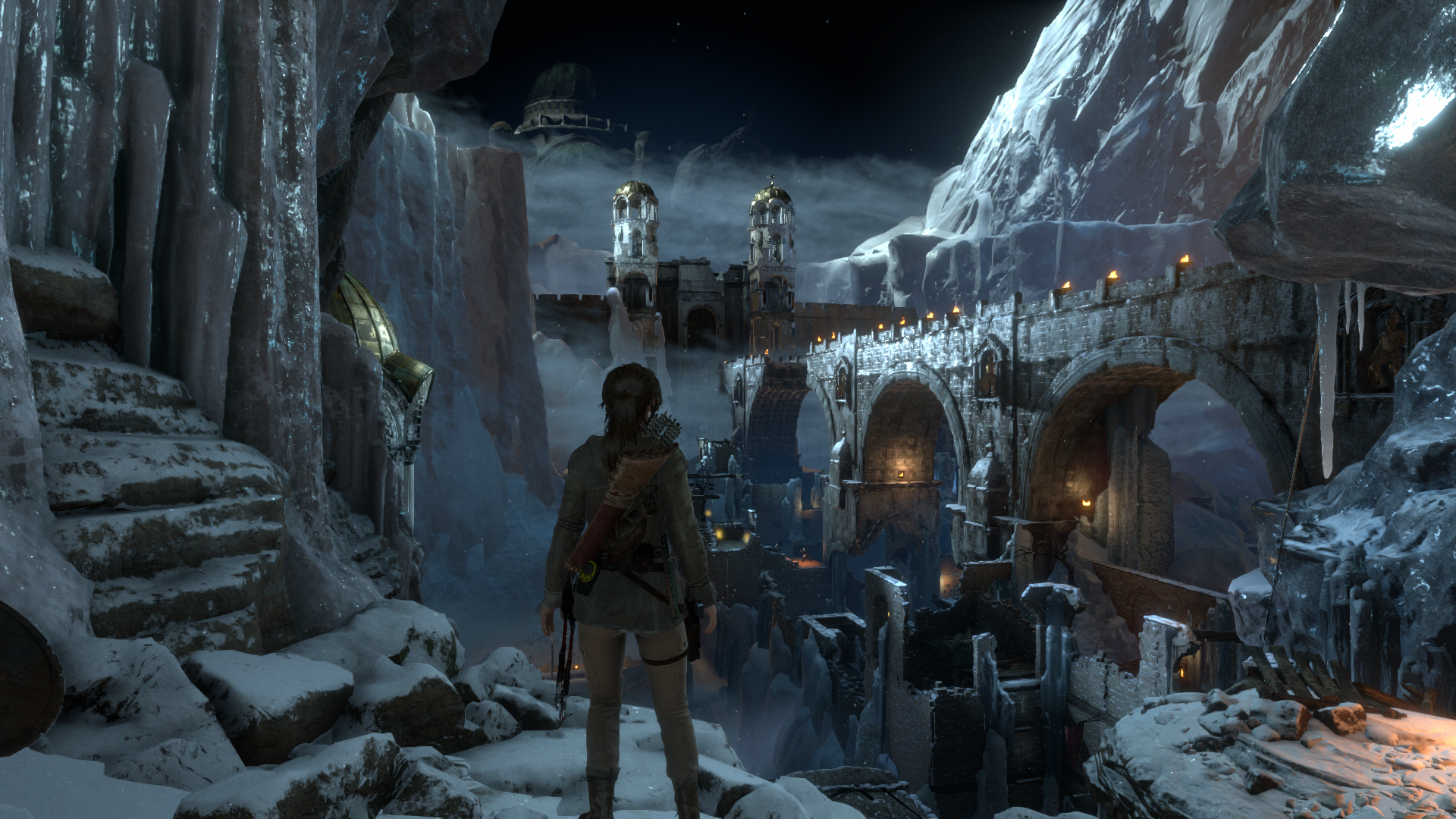 Lara Croft from Rise of the Tomb Raider in a snowy environment HD Wallpaper