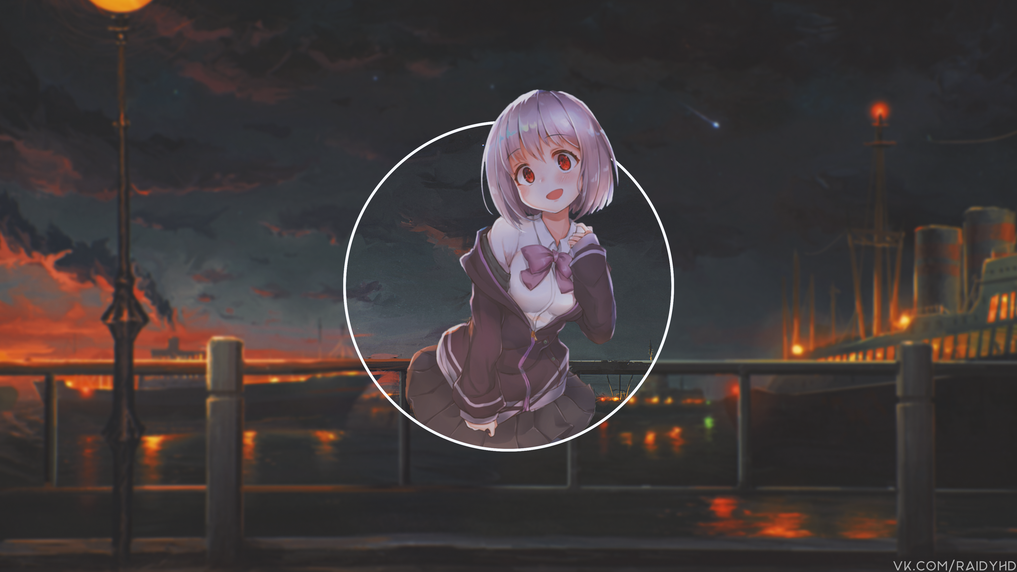 Anime girl in a circle at night HD Wallpaper