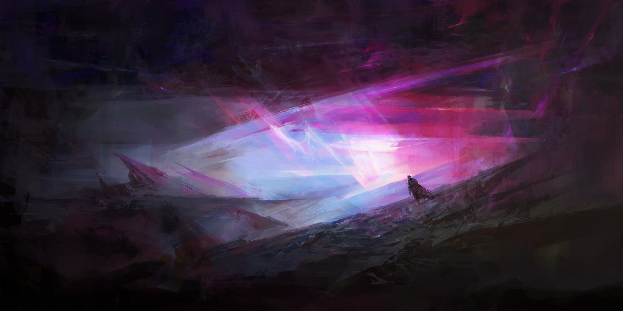 Abstract landscape with a lone figure HD Wallpaper