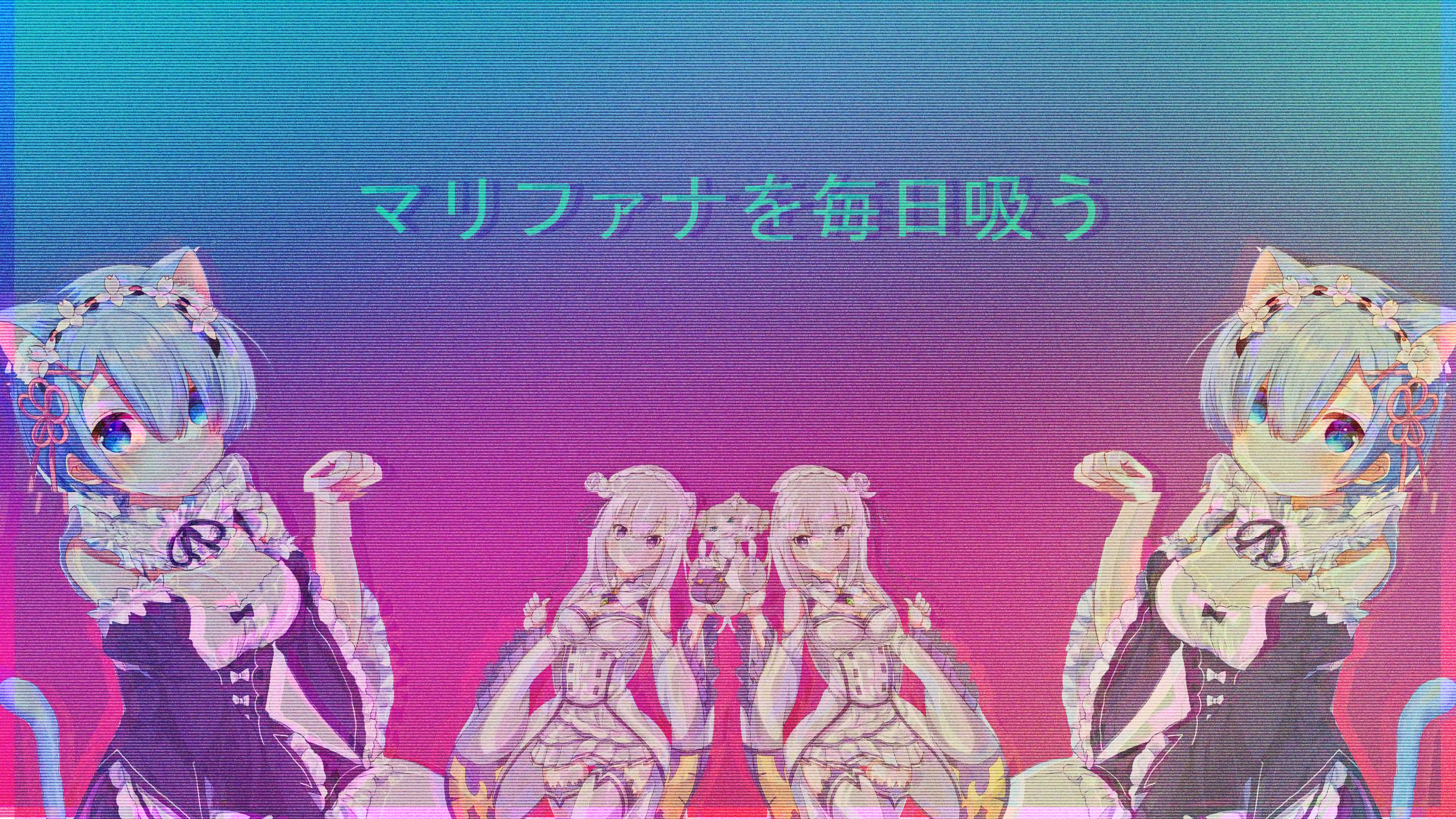 4K Rem and Emilia from Re:Zero in Retro Style HD Wallpaper