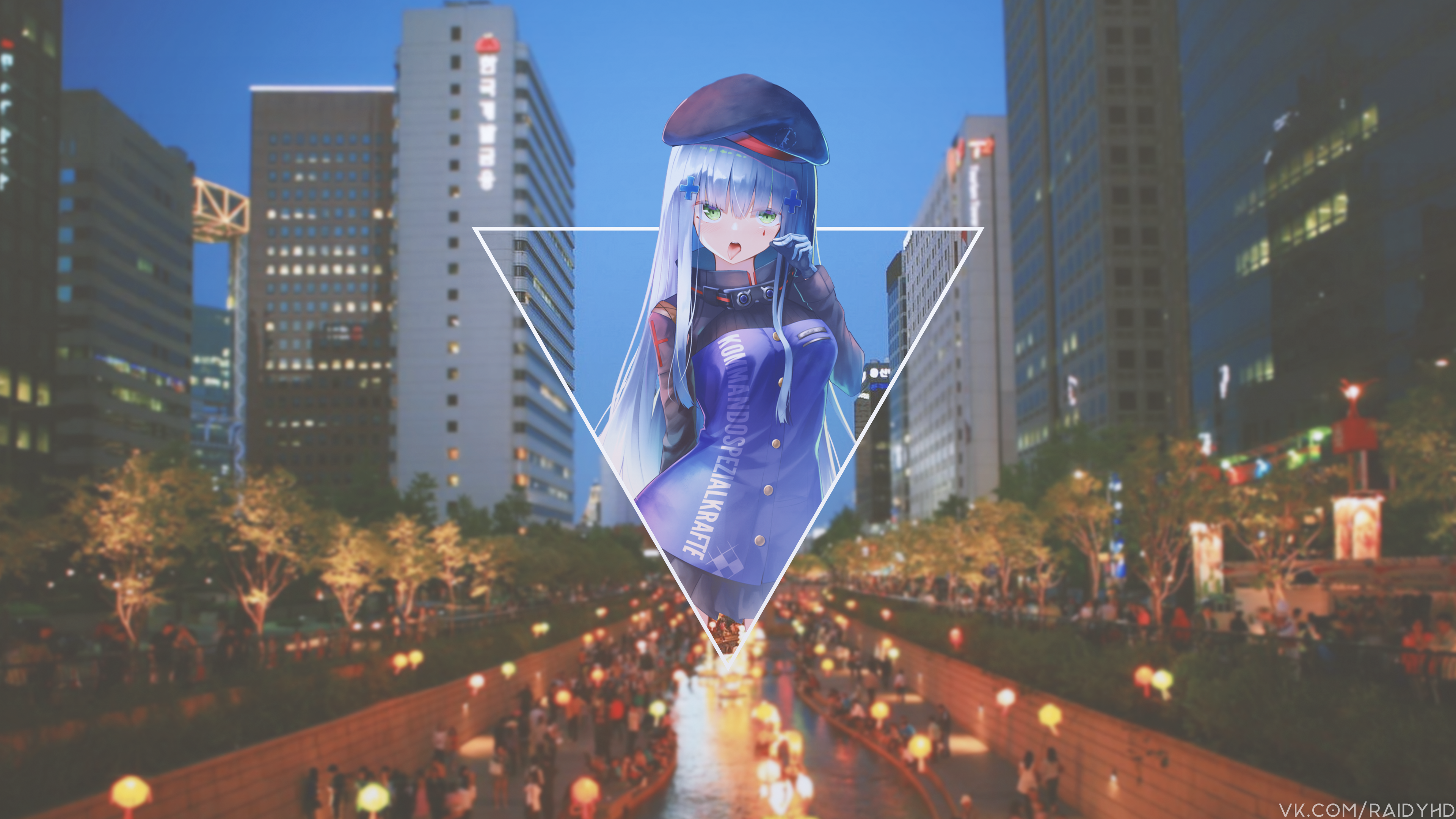 Anime girl from Girls Frontline in city at night HD Wallpaper