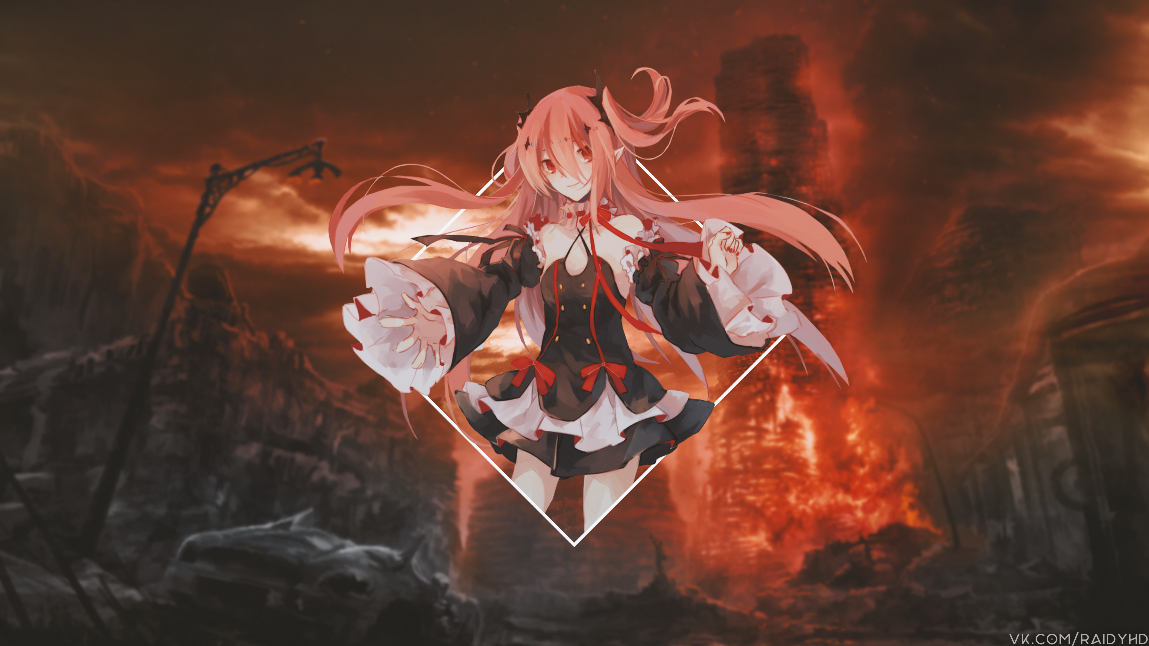 4K anime girl with pink hair in a destroyed city HD Wallpaper