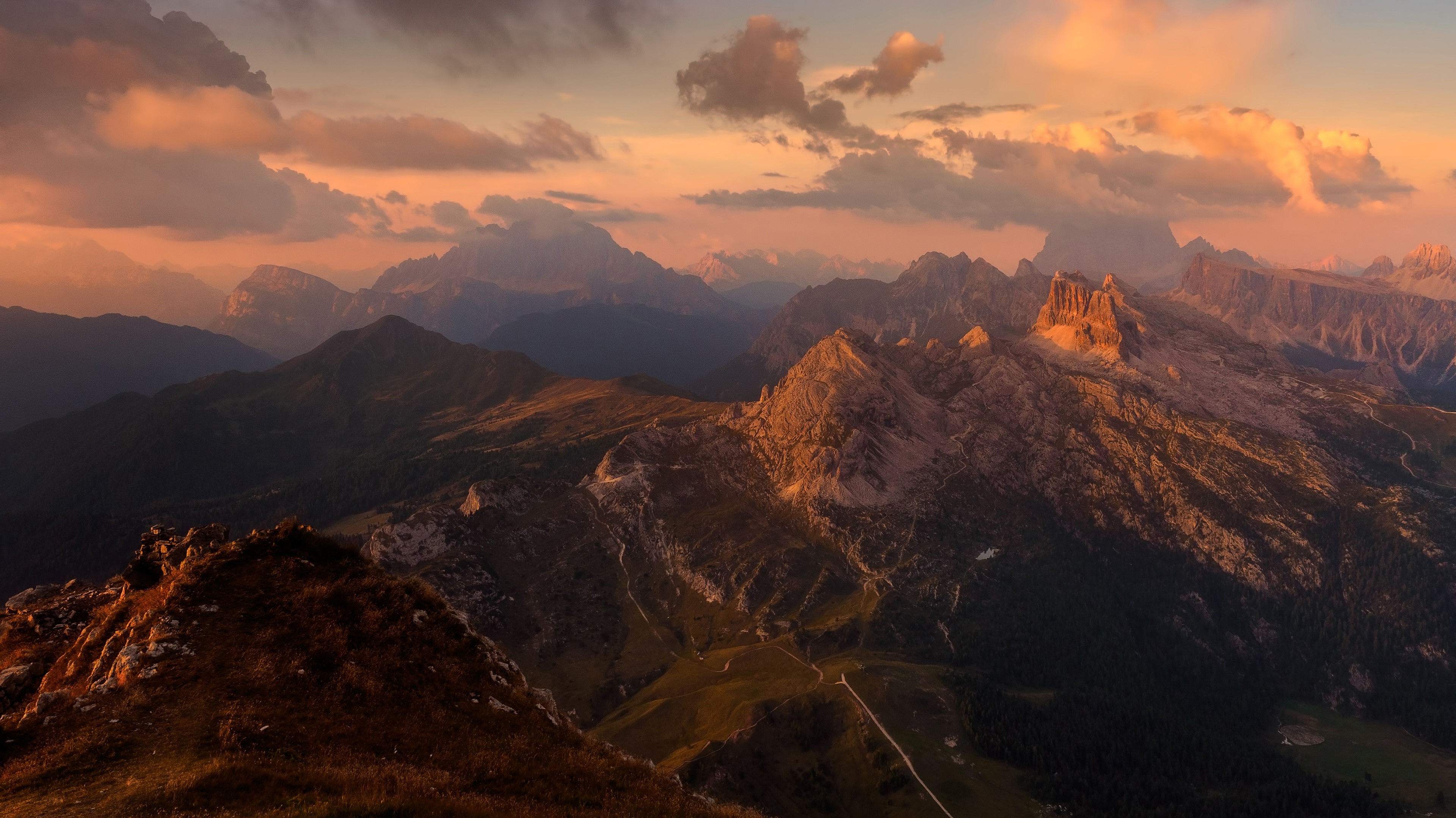 4K Mountain Landscape at Sunset HD Wallpaper