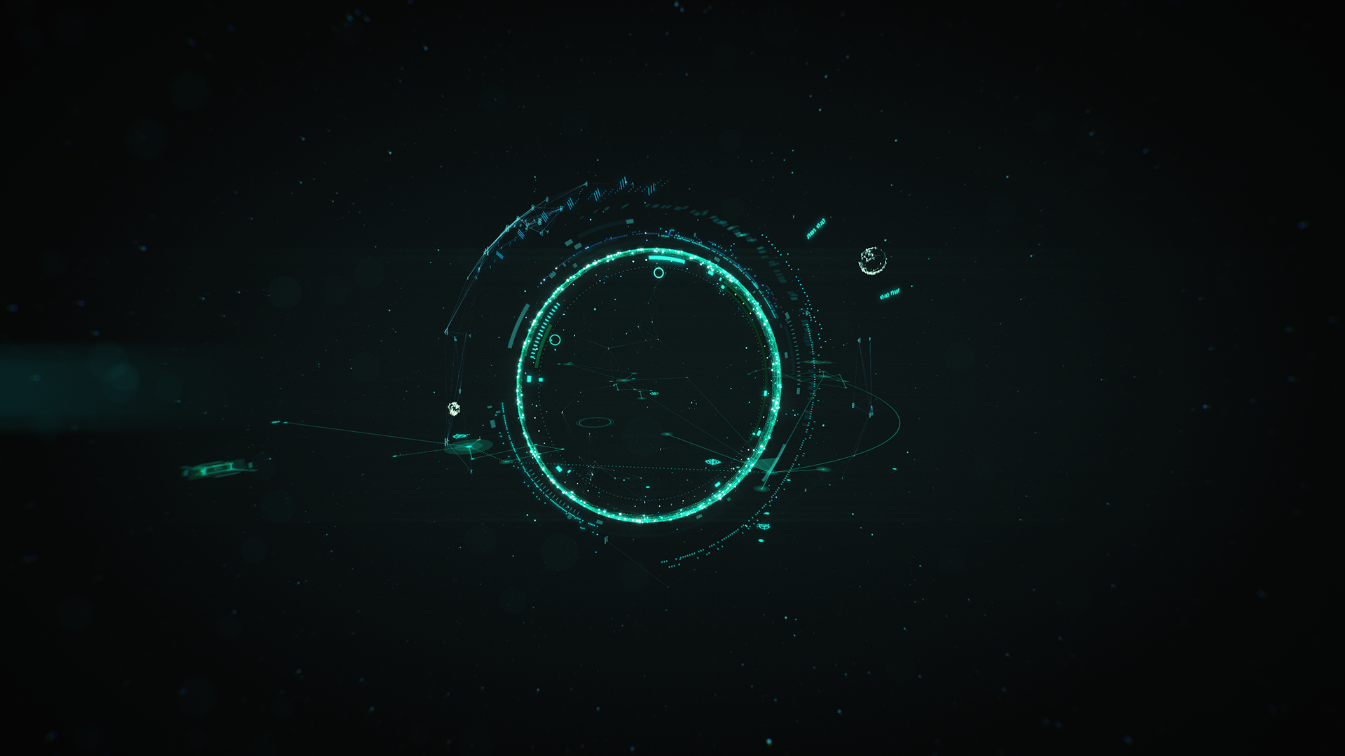 Abstract digital art with glowing circular interface HD Wallpaper