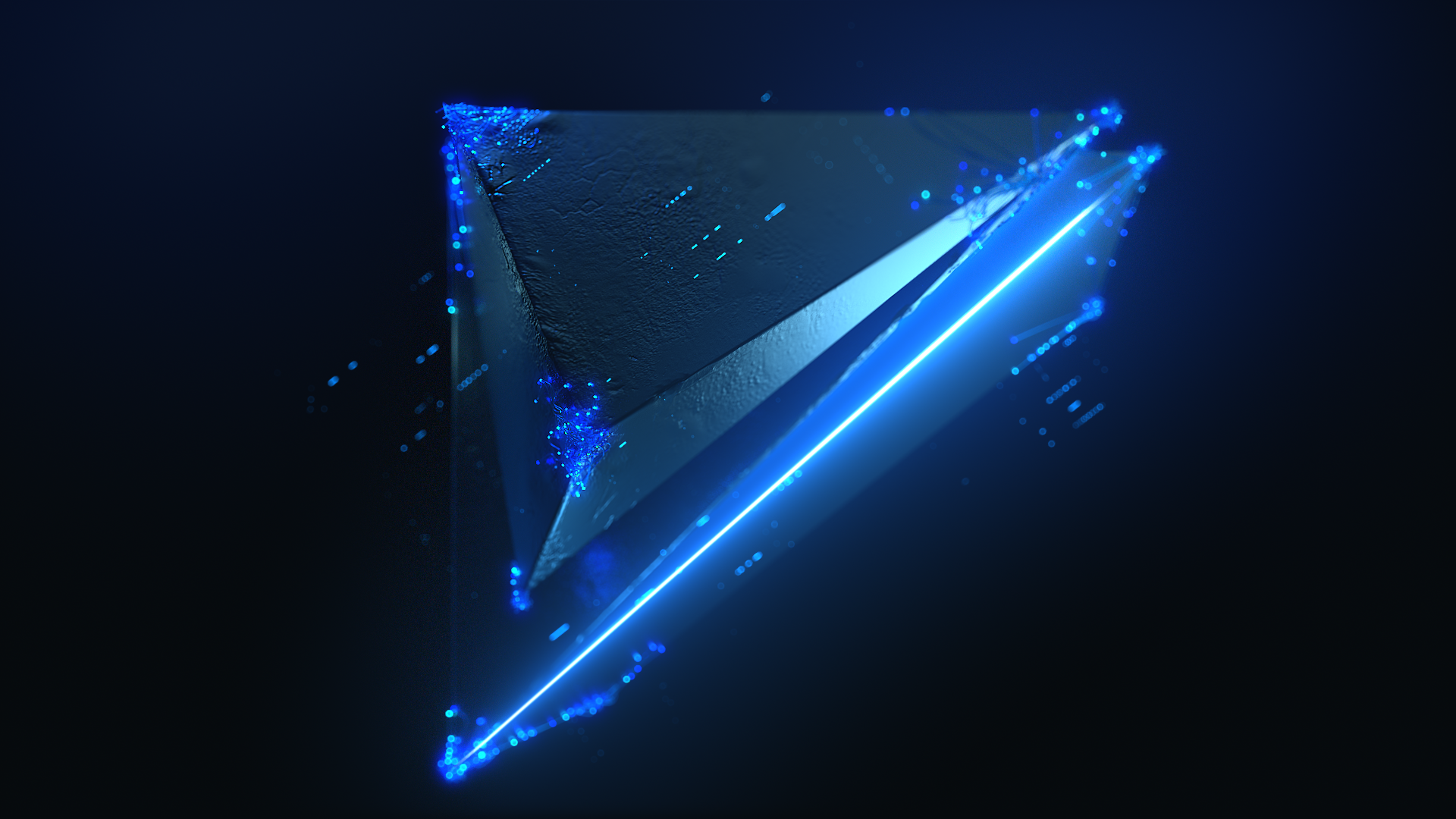 Abstract geometric shape with blue neon light and particles HD Wallpaper