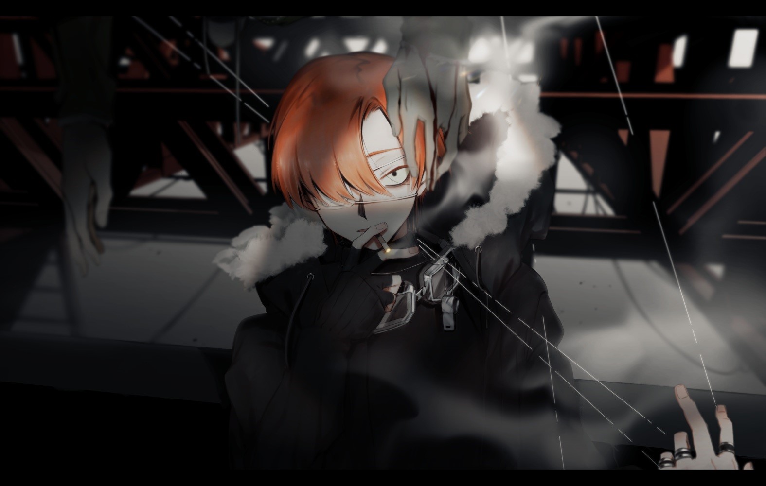 Anime character smoking with hands controlling strings HD Wallpaper