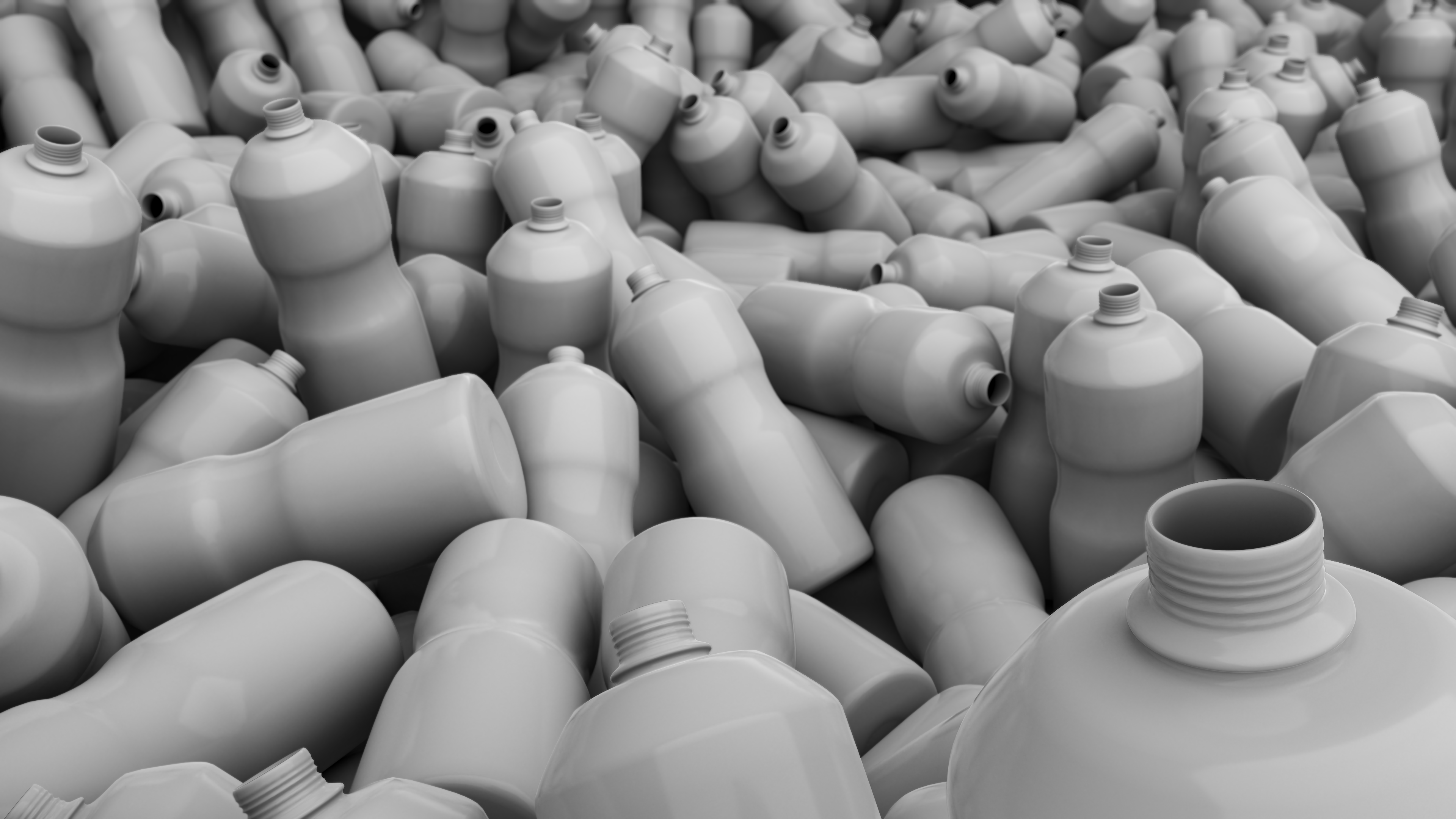 Monochrome render of piled plastic bottles HD Wallpaper