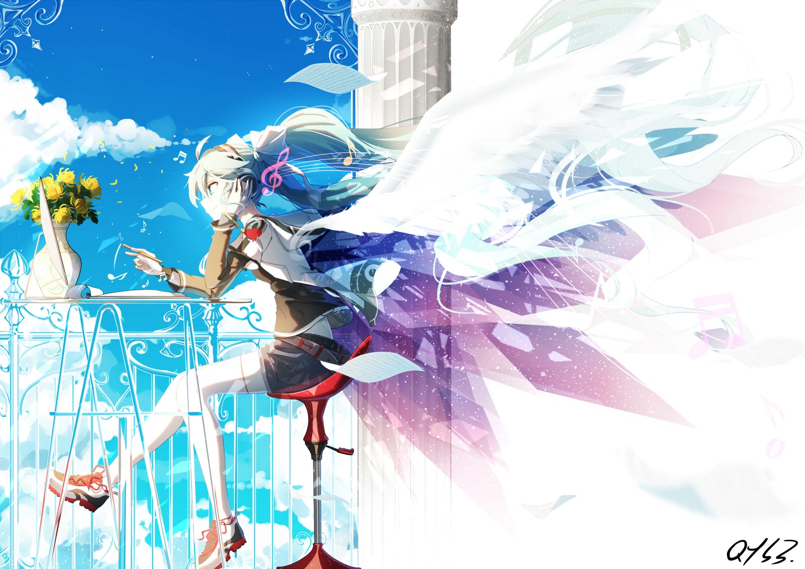 Hatsune Miku from Vocaloid with Angelic Wings HD Wallpaper