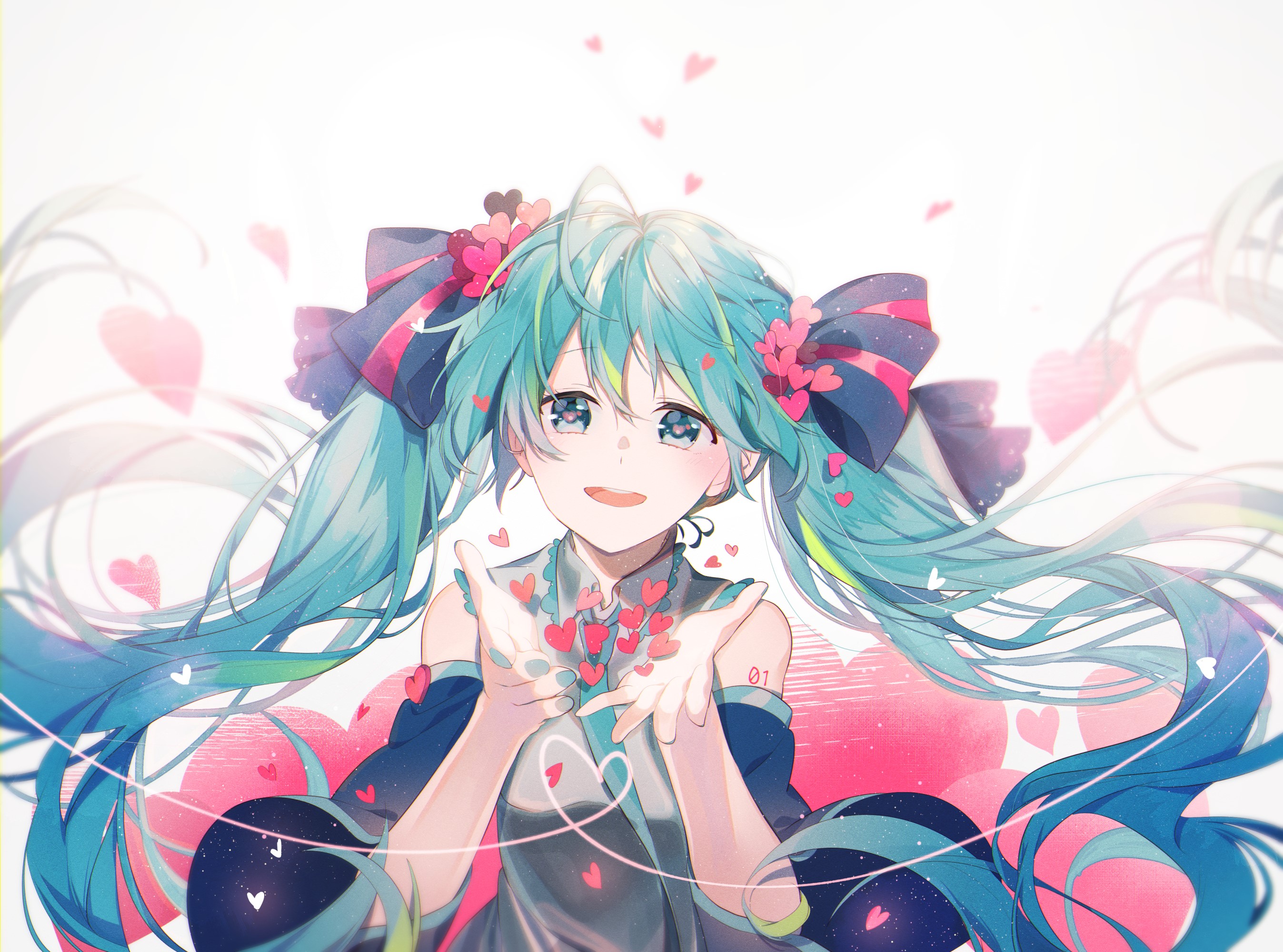Hatsune Miku with Hearts HD Wallpaper
