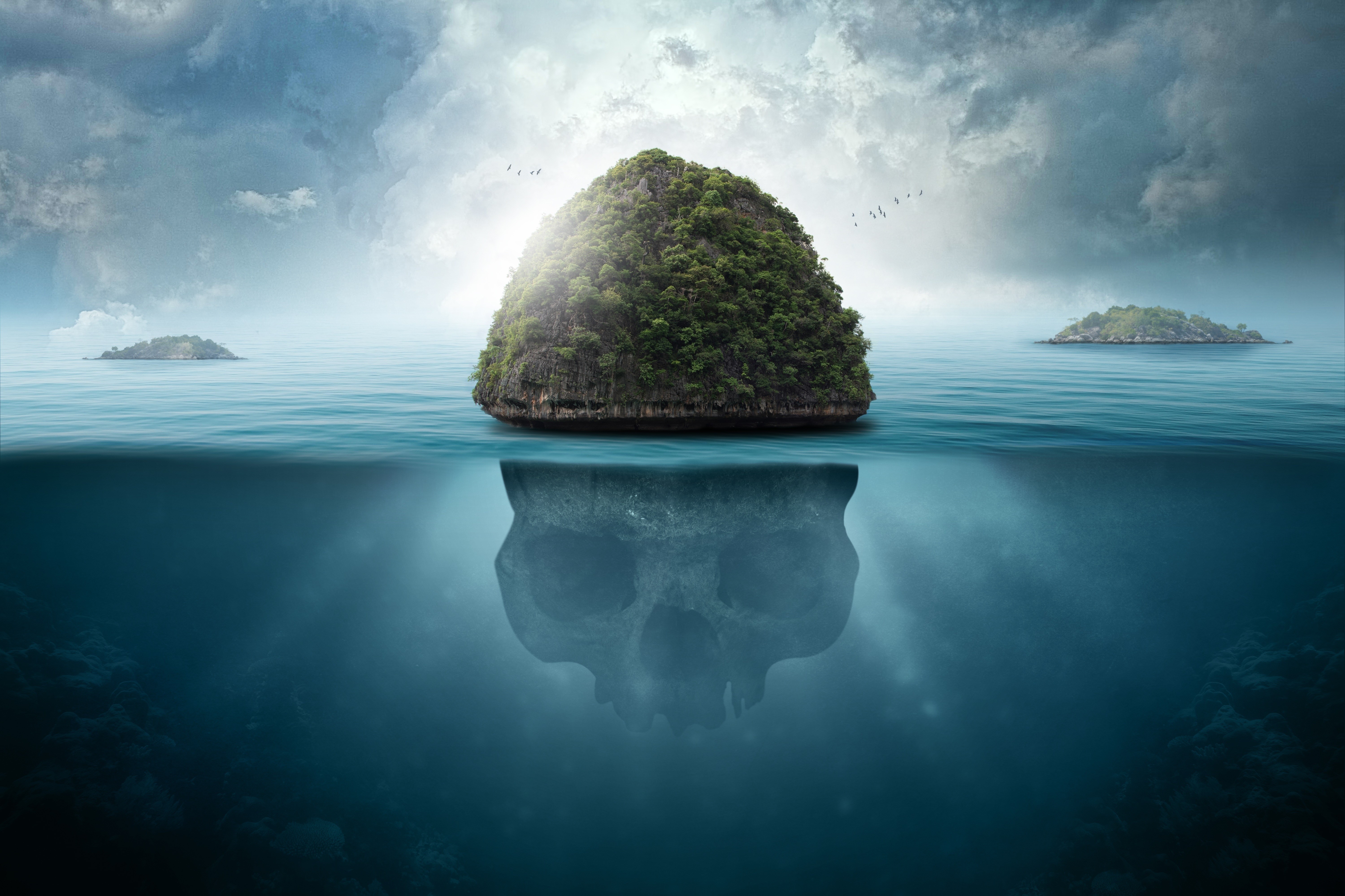 Island with Skull Underwater HD Wallpaper