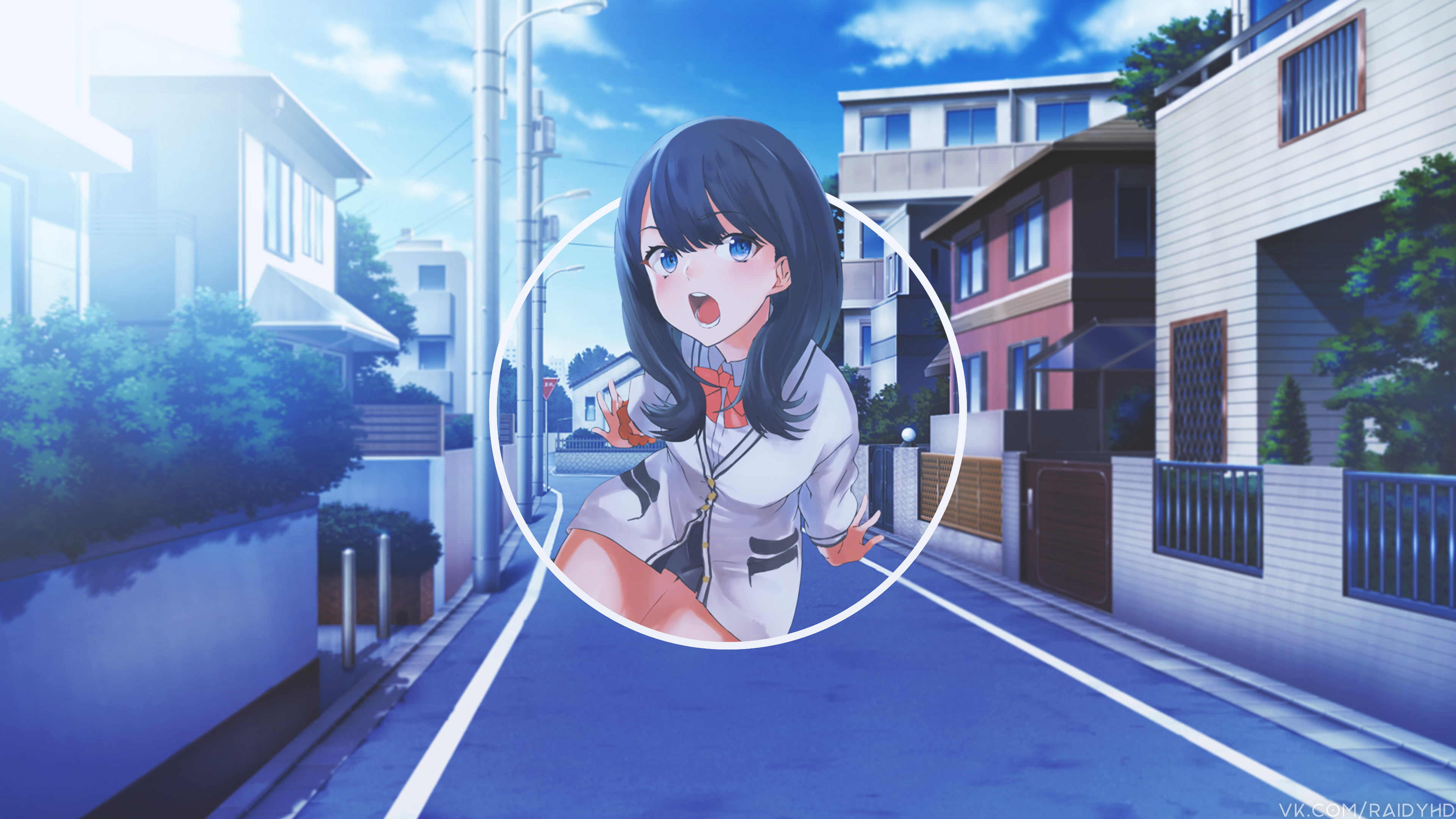 Takarada Rikka from SSSS.Gridman in a suburban street HD Wallpaper