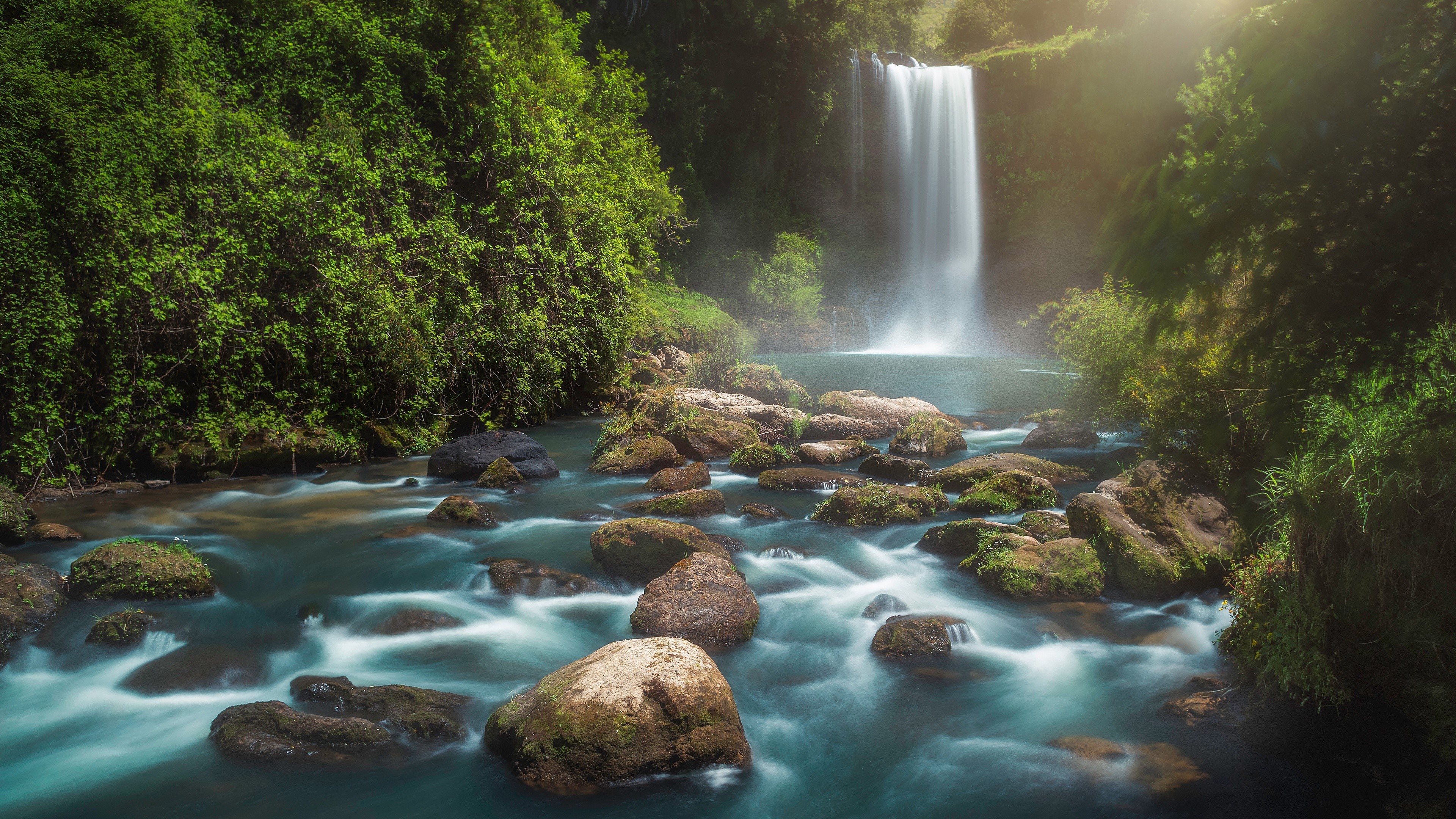 4K Waterfall and River with Stones in Nature HD Wallpaper