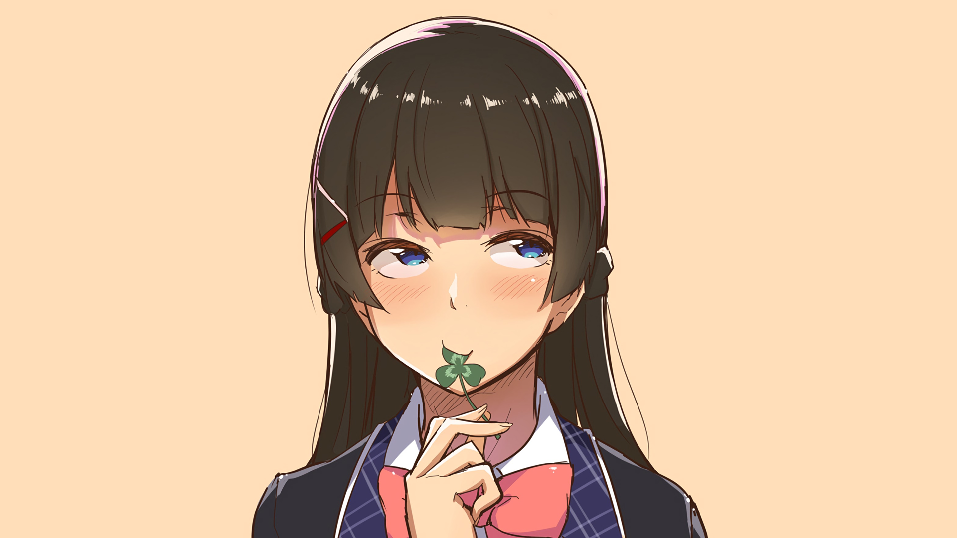Tsukino Mito from Nijisanji holding a clover HD Wallpaper