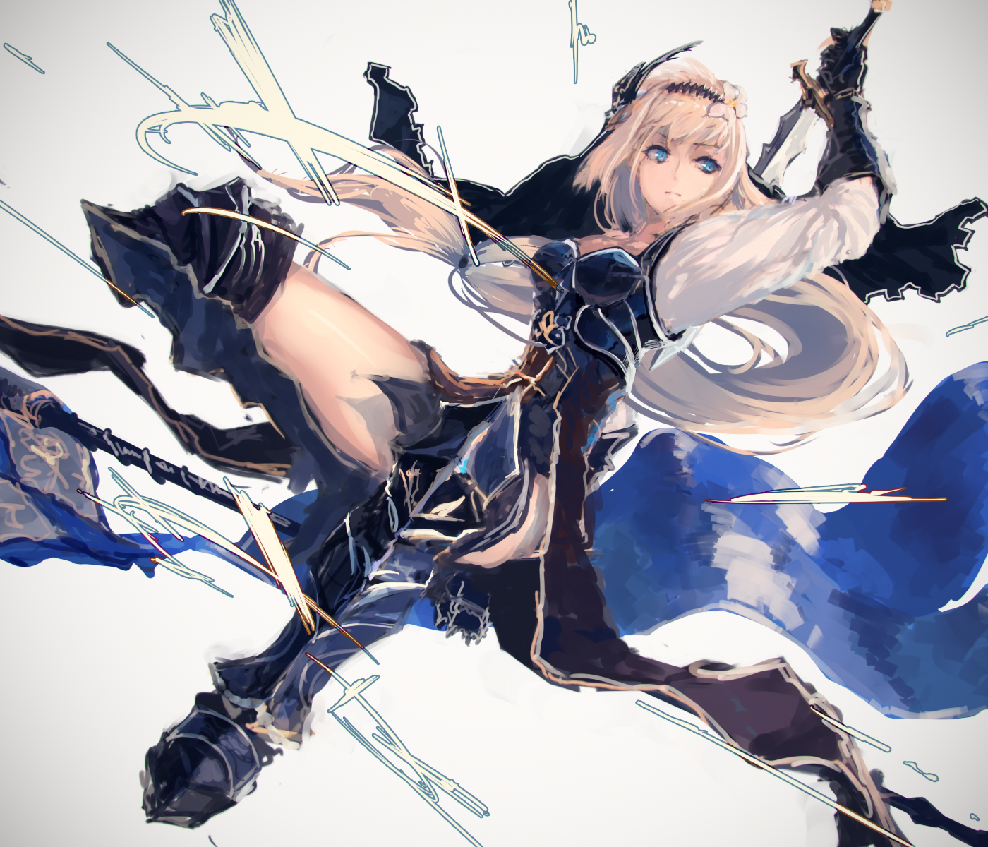 Anime girl with blonde hair and blue eyes wielding a sword HD Wallpaper