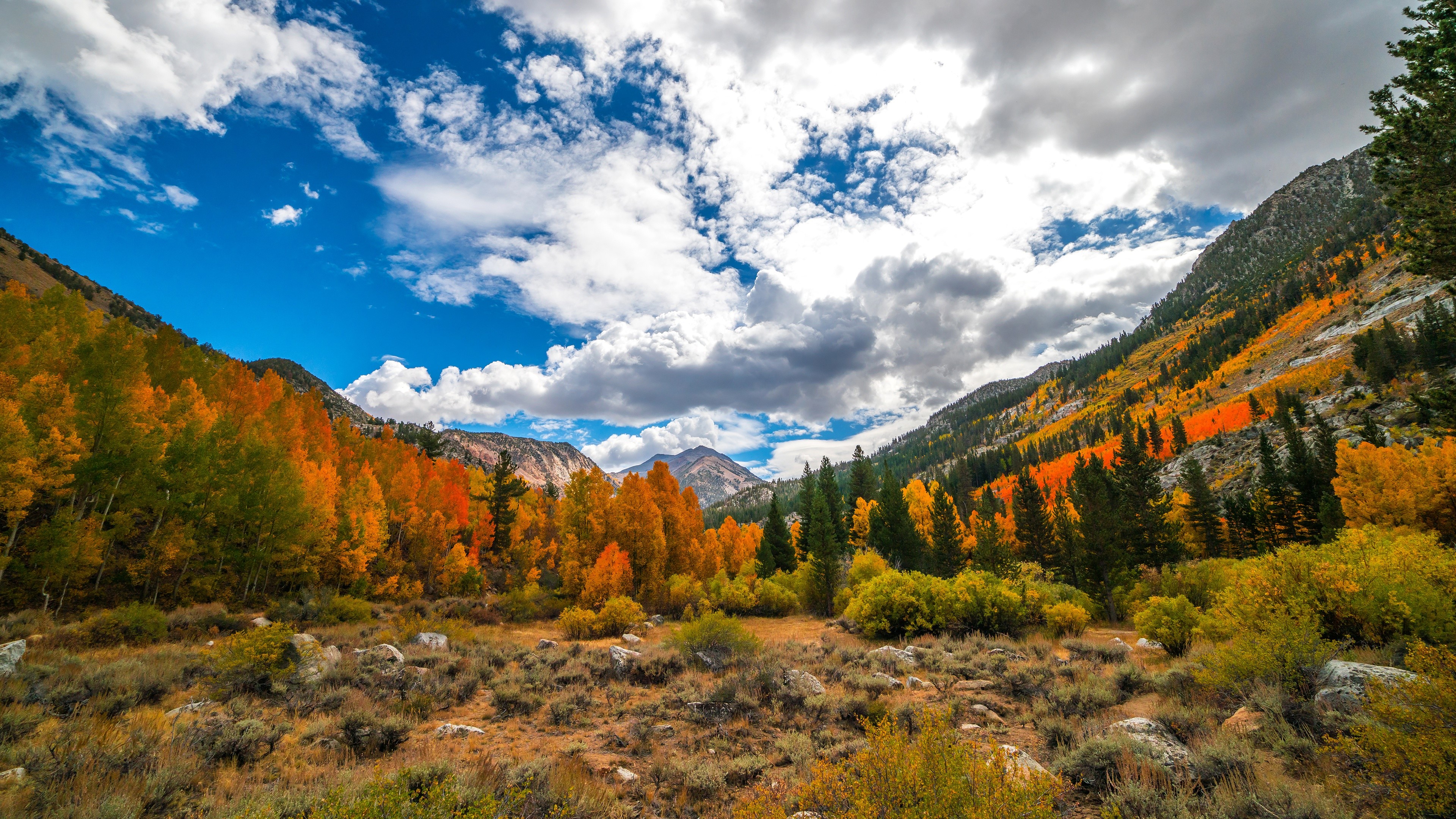 4K Fall Mountain Landscape with Clouds HD Wallpaper