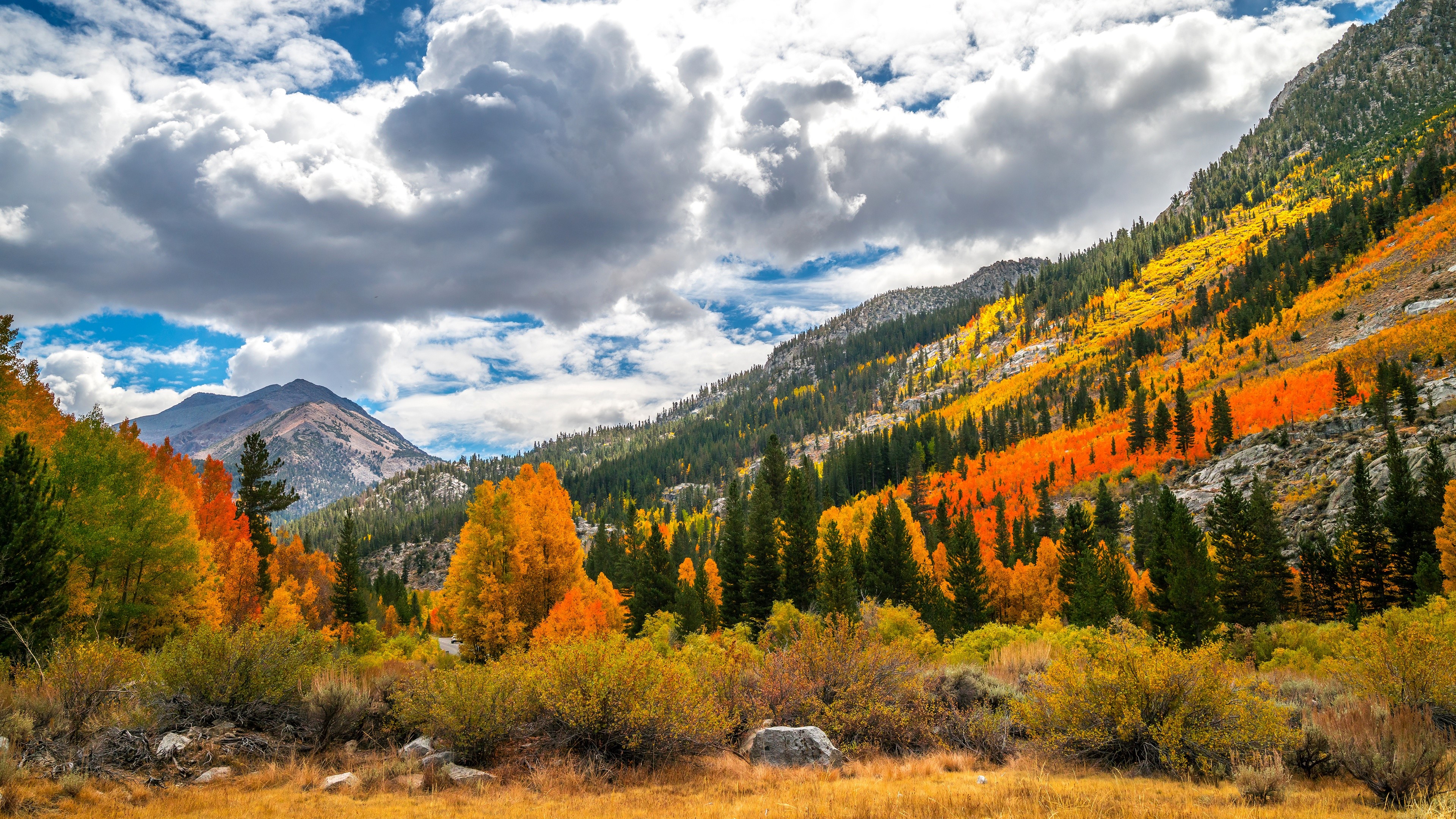 4K Mountain Landscape in Fall with Clouds HD Wallpaper