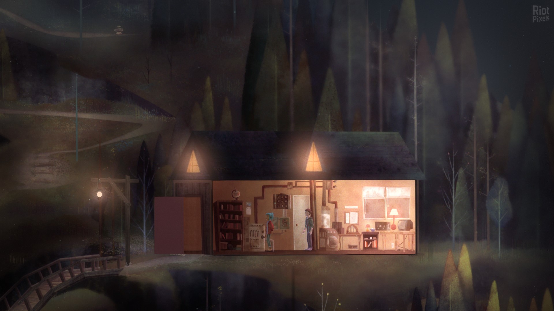 Alex and Jonas from Oxenfree in a house at night HD Wallpaper