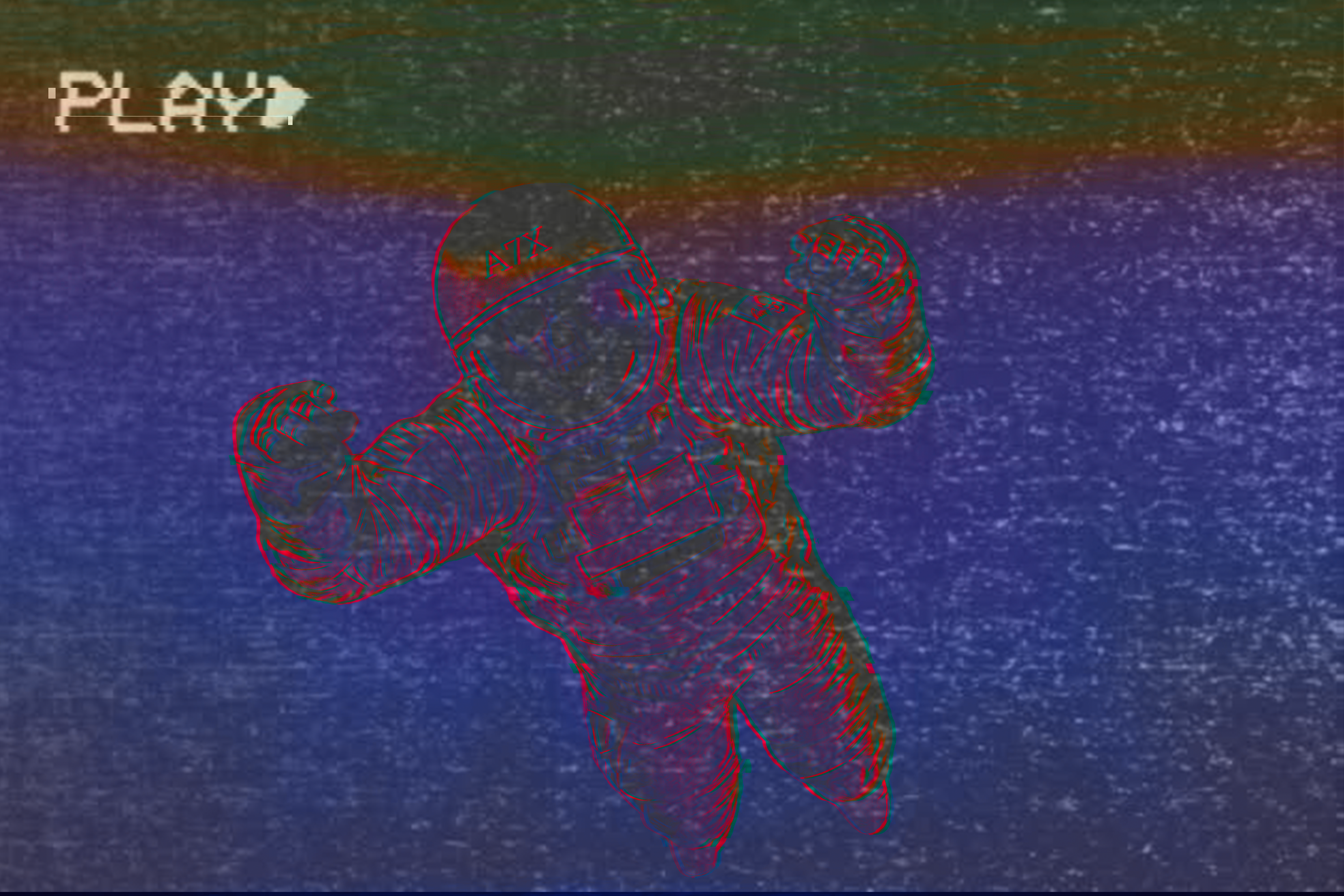 Astronaut in space with VHS glitch effect HD Wallpaper