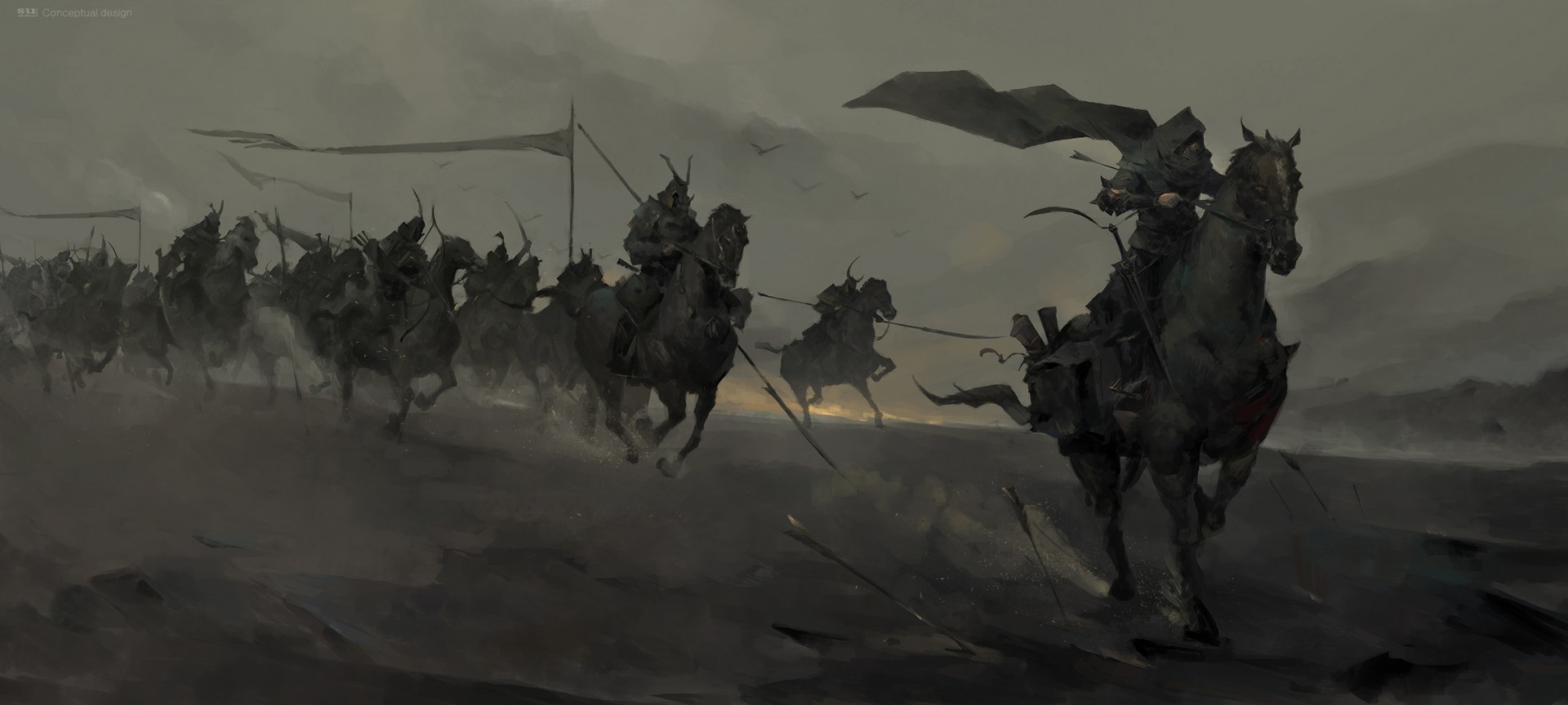 Digital concept art of a cavalry charge HD Wallpaper