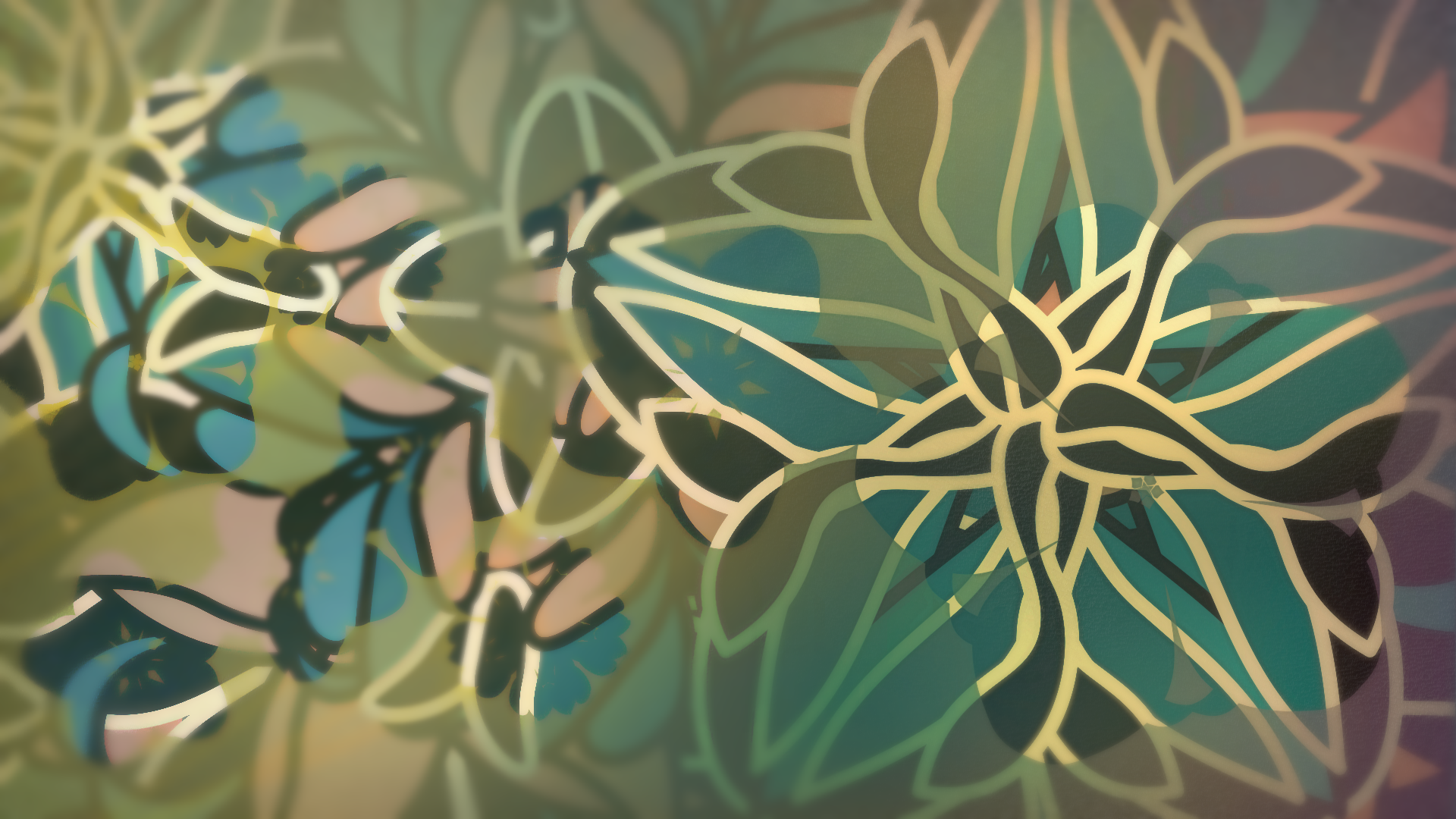 Abstract floral pattern with teal and gold outlines HD Wallpaper