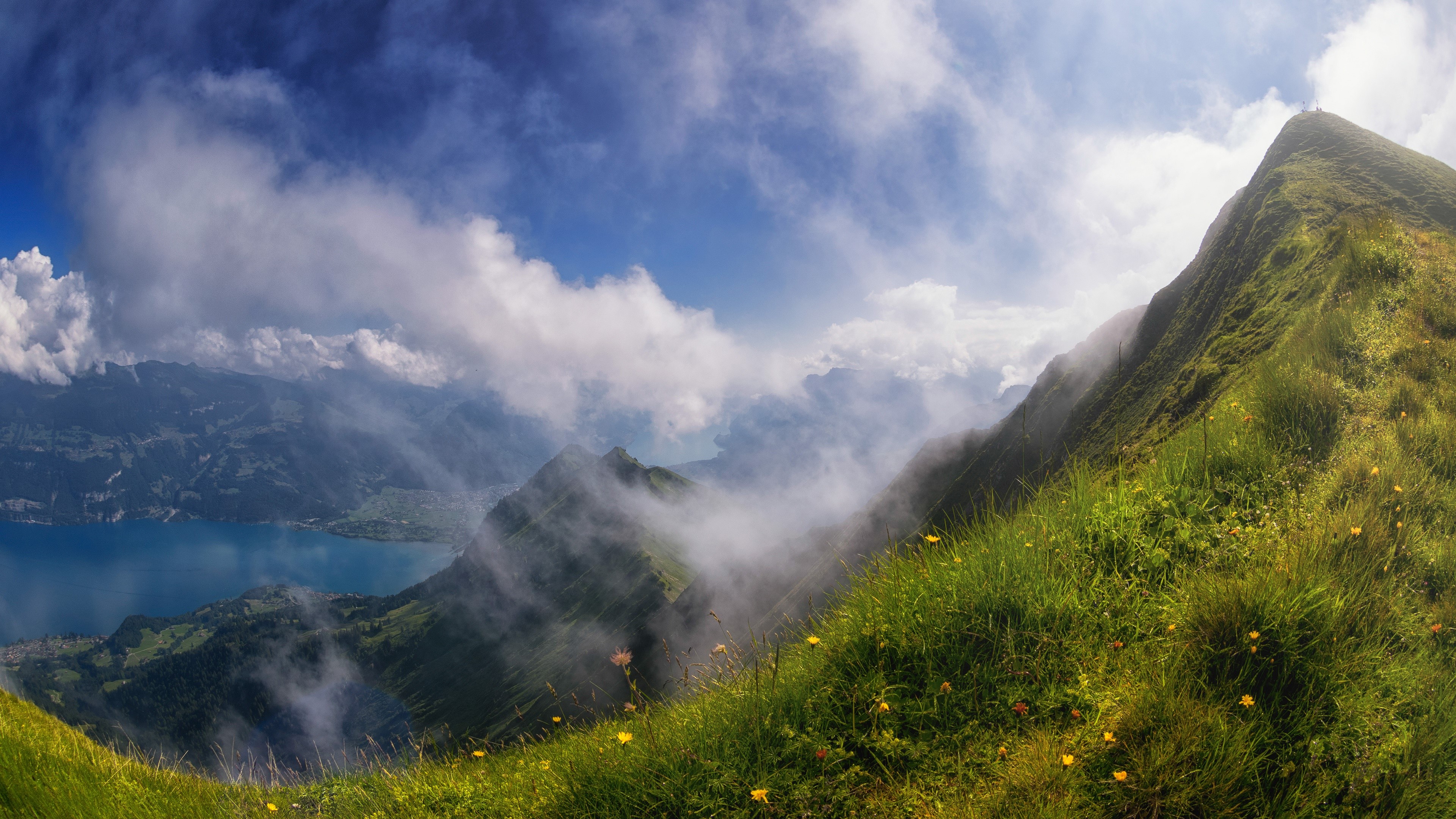 4K Mountain Landscape with Lake and Clouds HD Wallpaper