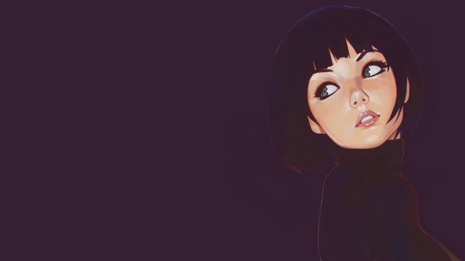 Artwork of a woman with short black hair and blue eyes HD Wallpaper