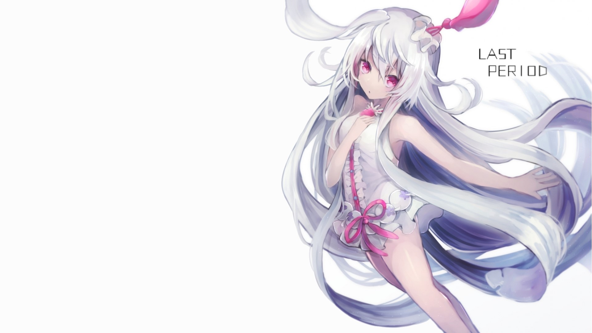 Anime girl with white hair and pink eyes HD Wallpaper